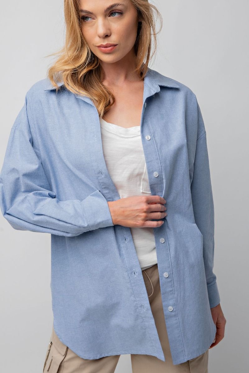 Easel Plus Linen Notched Neck Loose Fit Oversized Tops