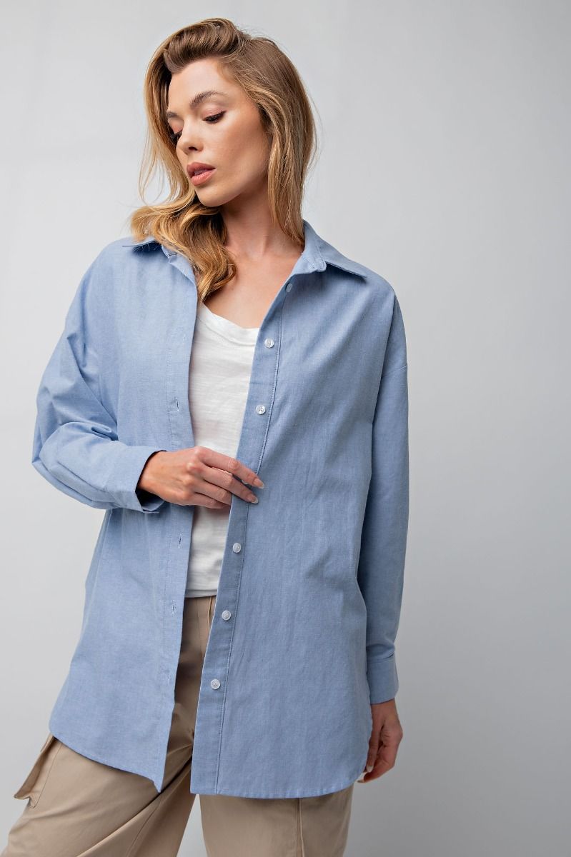 Easel Plus Linen Notched Neck Loose Fit Oversized Tops