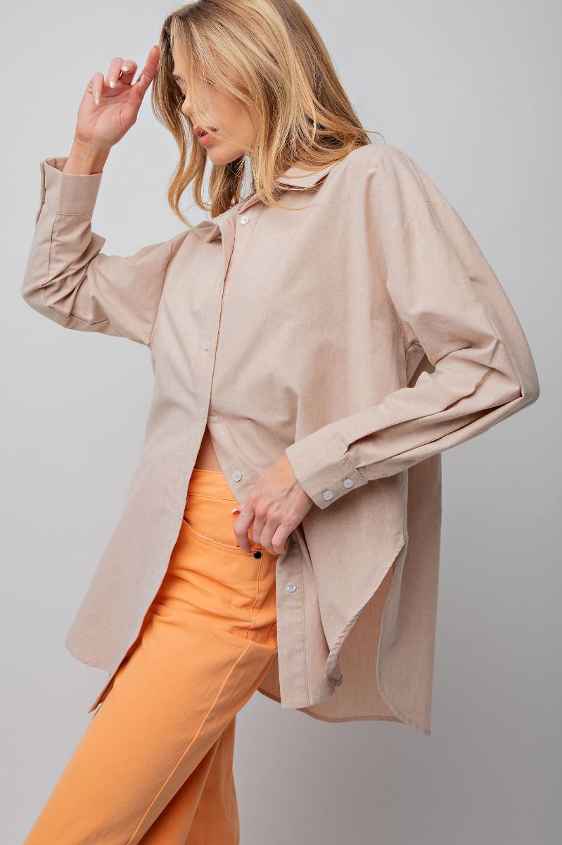 Easel Plus Linen Notched Neck Loose Fit Oversized Tops