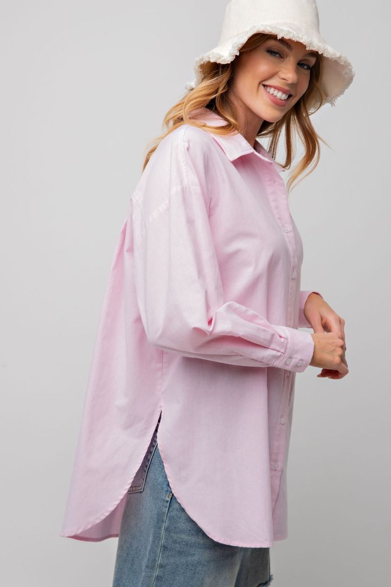 Easel Plus Linen Notched Neck Loose Fit Oversized Tops