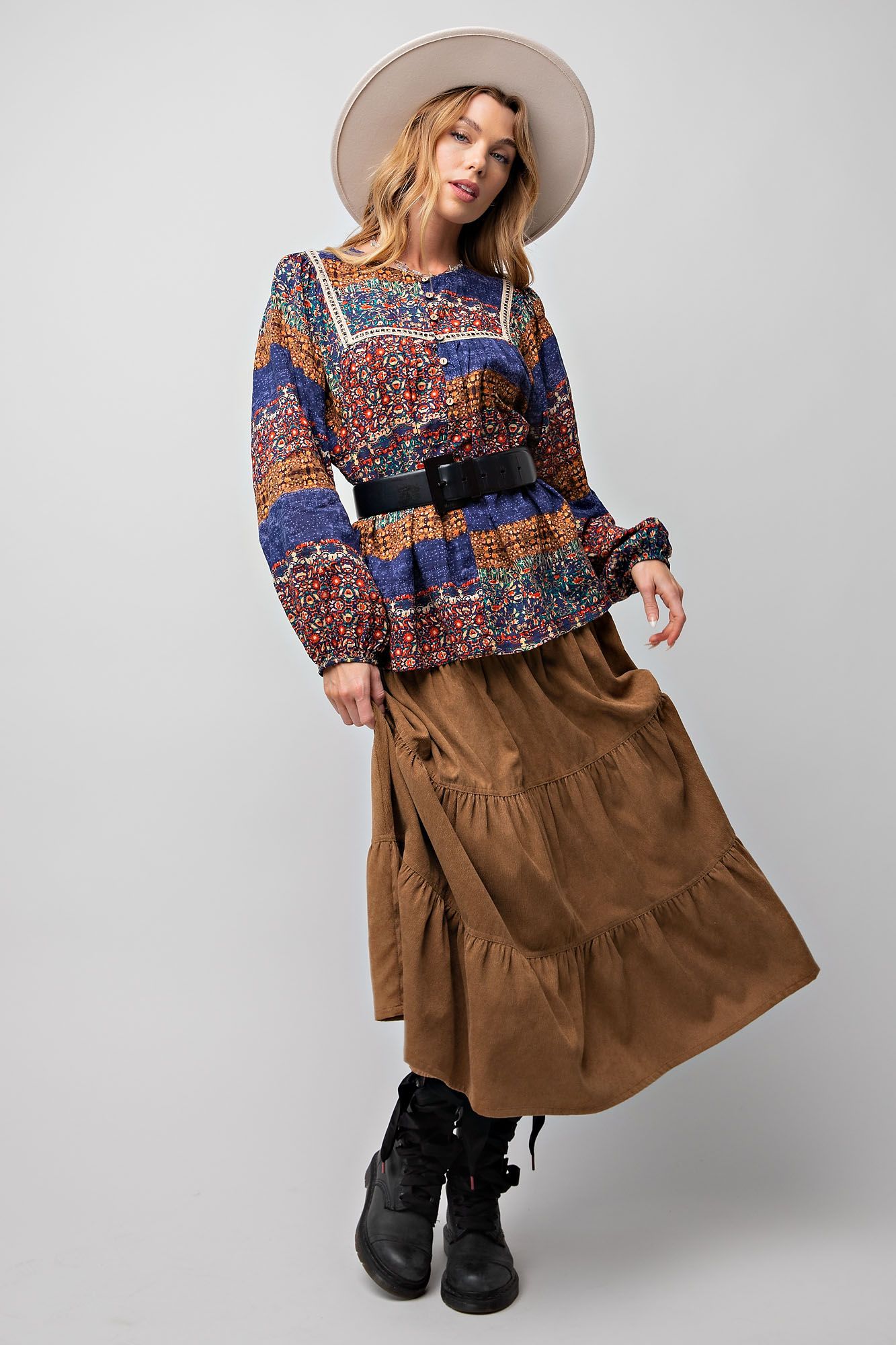 Easel Plus Boho Style Printed Cotton Voile Tops