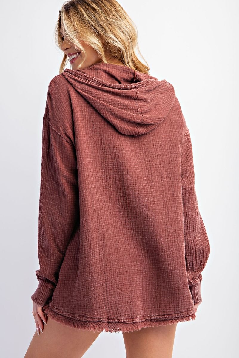 Easel Plus Washed Cotton Gauze Pullover Hoodie Tops