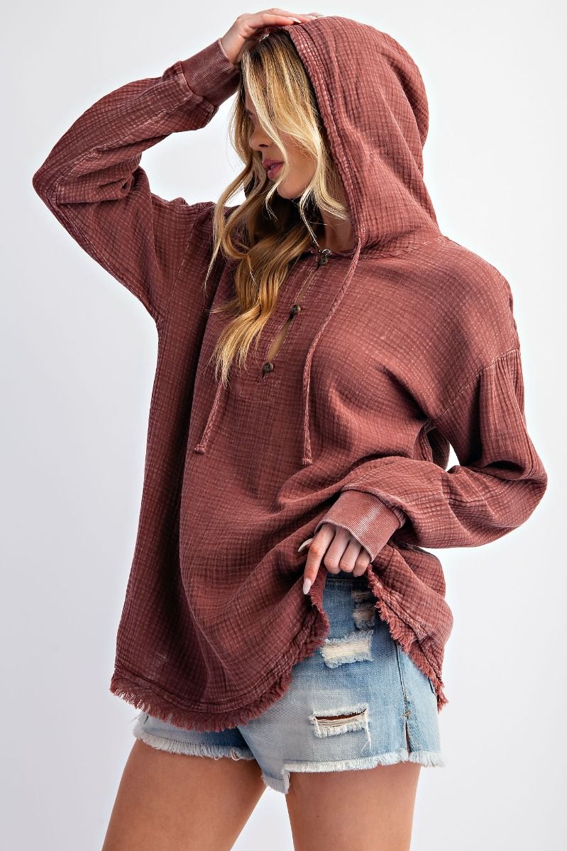 Easel Plus Washed Cotton Gauze Pullover Hoodie Tops