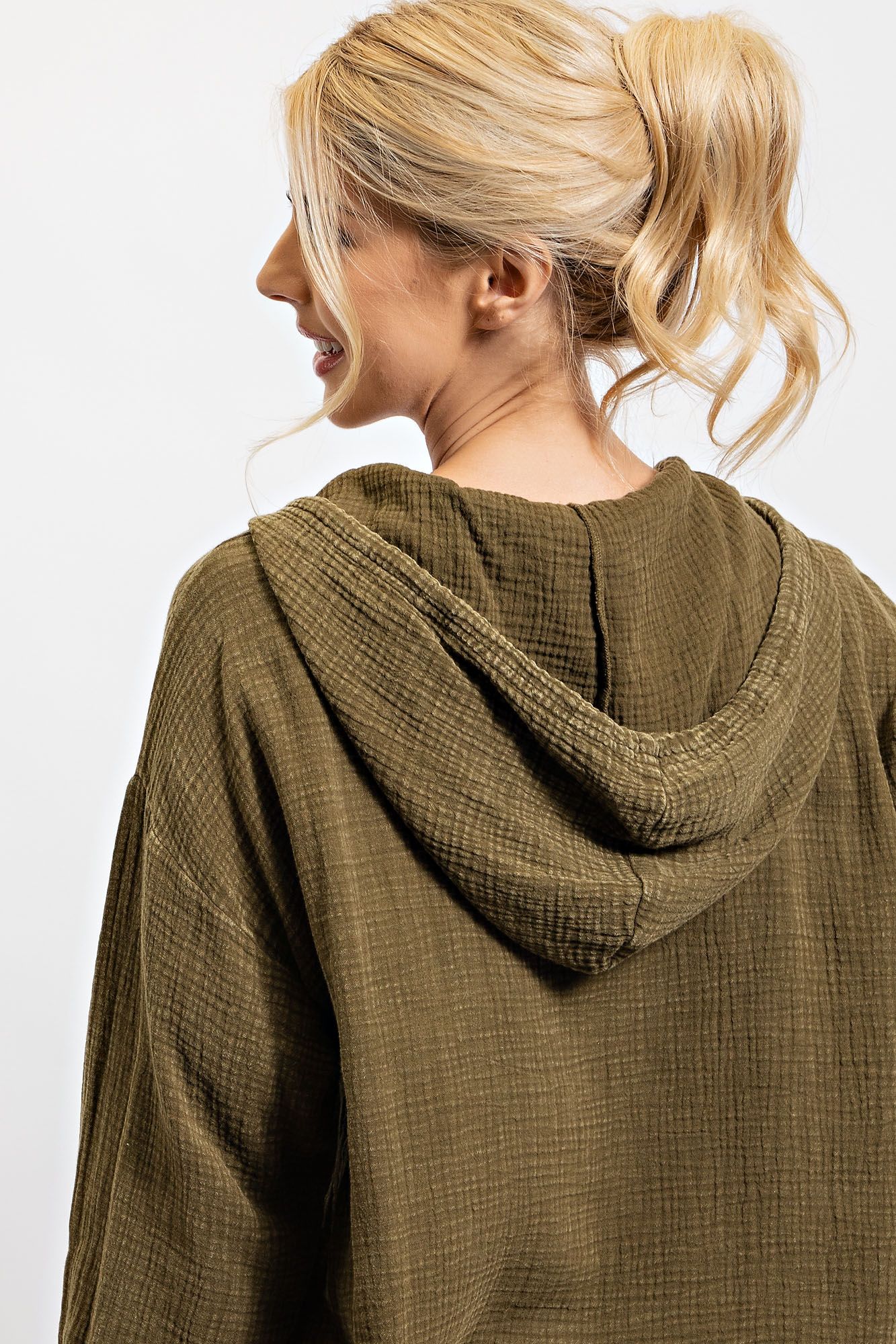 Easel Plus Washed Cotton Gauze Pullover Hoodie Tops