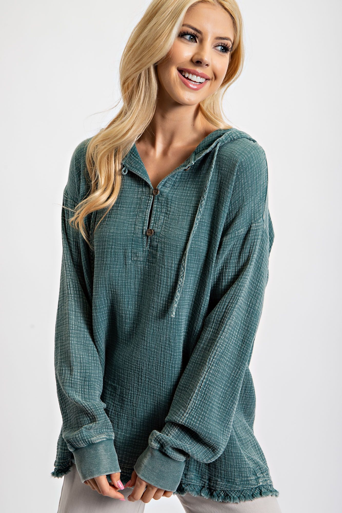 Easel Plus Washed Cotton Gauze Pullover Hoodie Tops