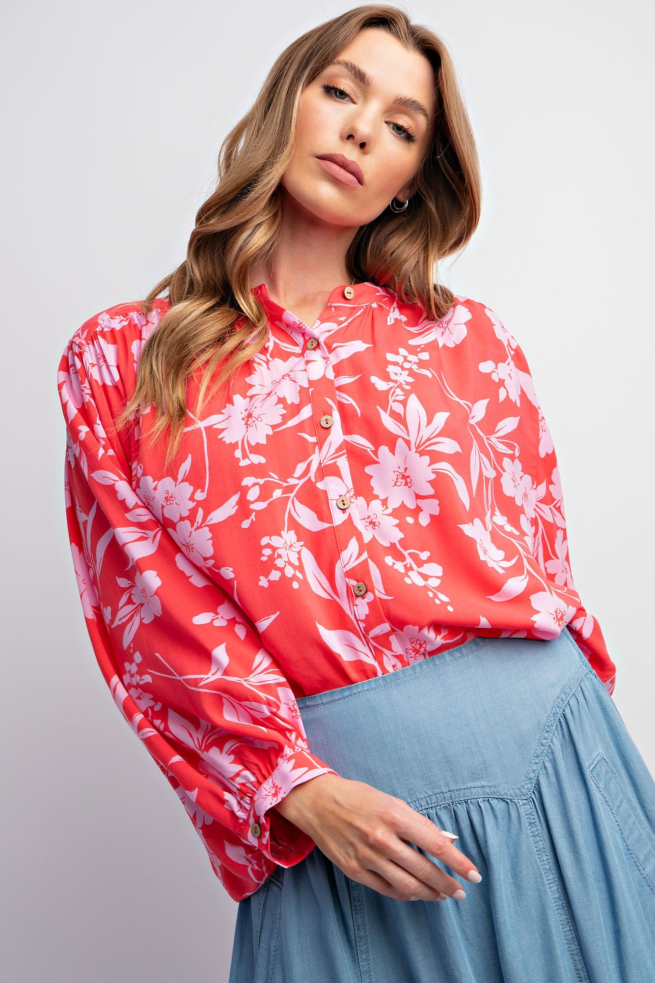 Easel Plus Floral Print Dolman Sleeve Challis Tops