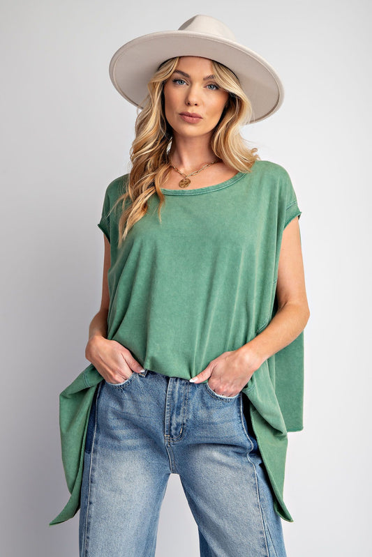 Easel Plus Mineral Washed Cotton Jersey Oversized Fit Tops