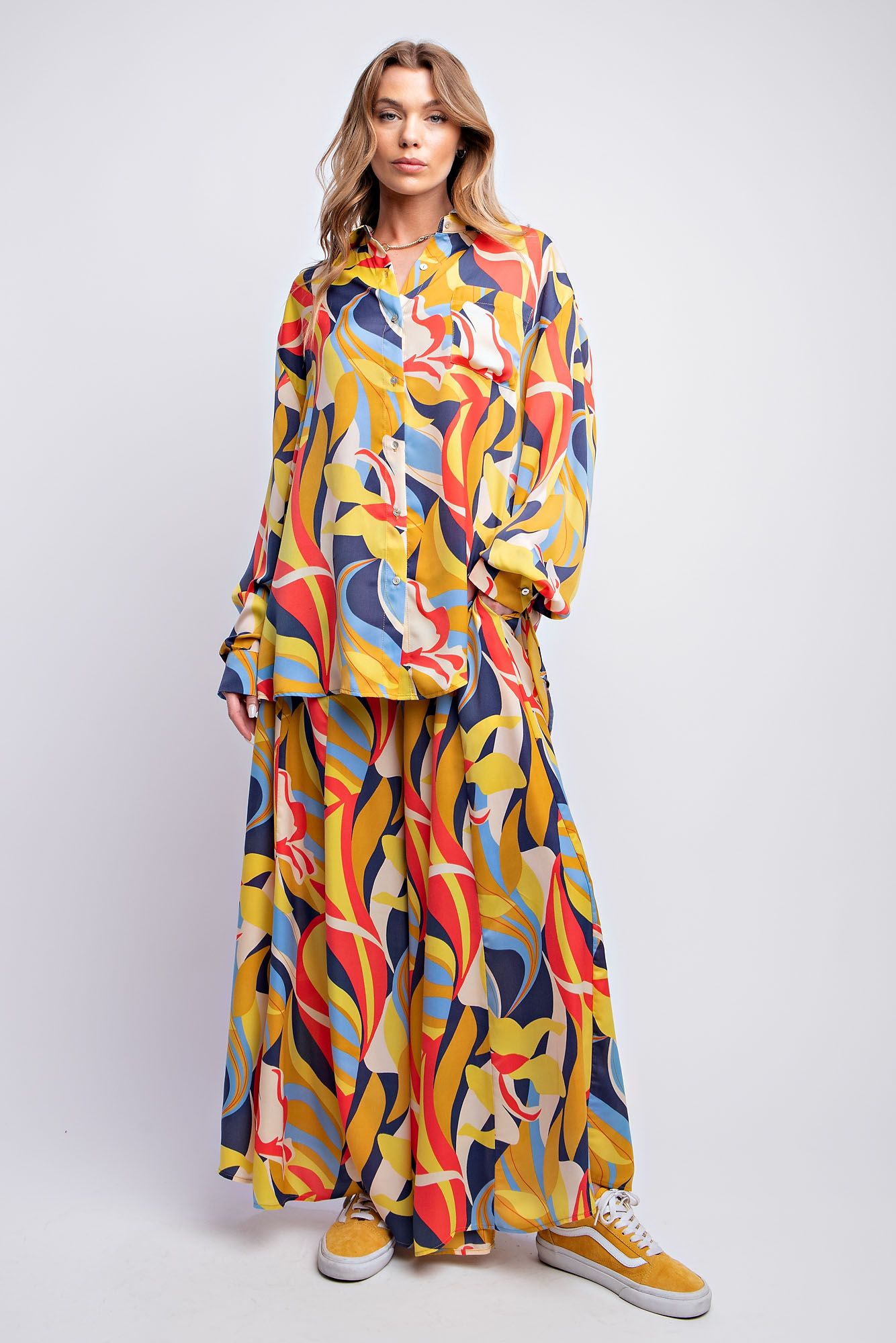 Easel Plus Vibrant Abstract Printed Mirabelle Satin Shirt Tops