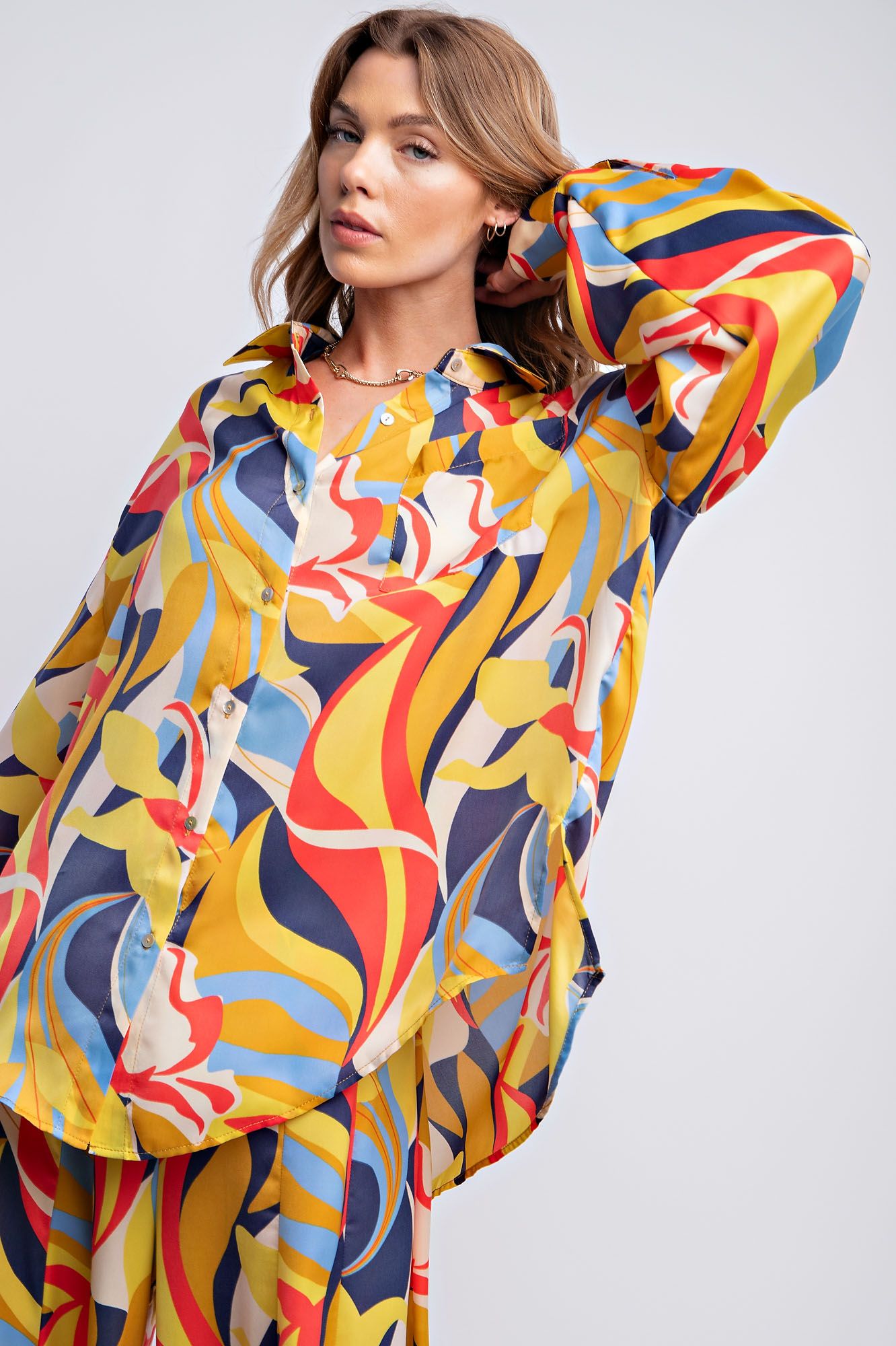 Easel Plus Vibrant Abstract Printed Mirabelle Satin Shirt Tops