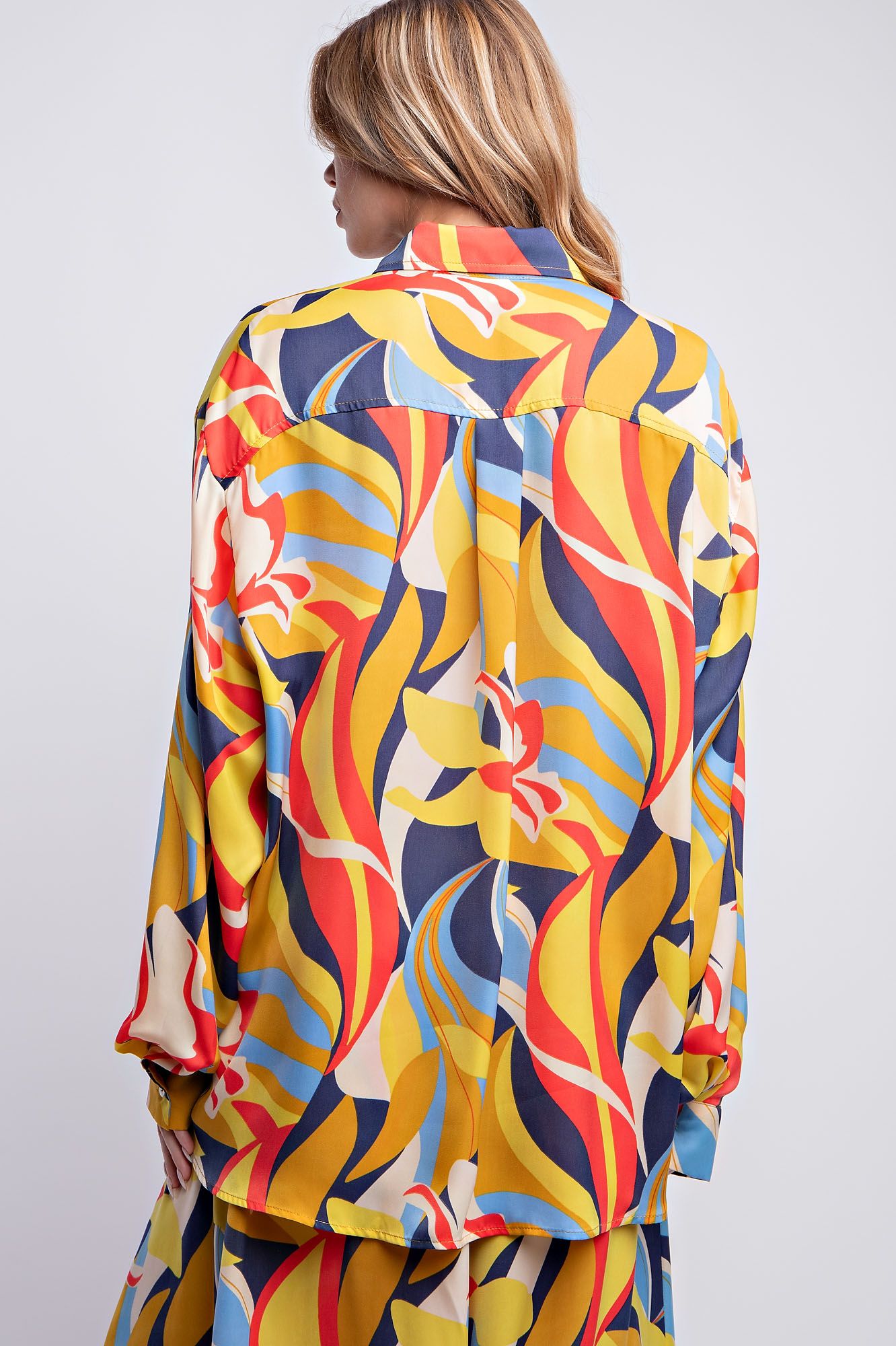 Easel Plus Vibrant Abstract Printed Mirabelle Satin Shirt Tops