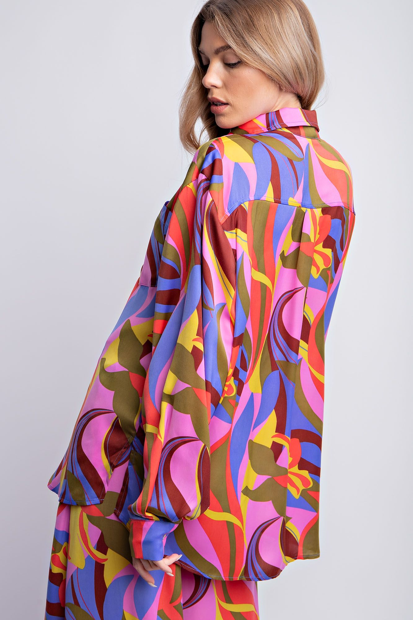 Easel Plus Vibrant Abstract Printed Mirabelle Satin Shirt Tops