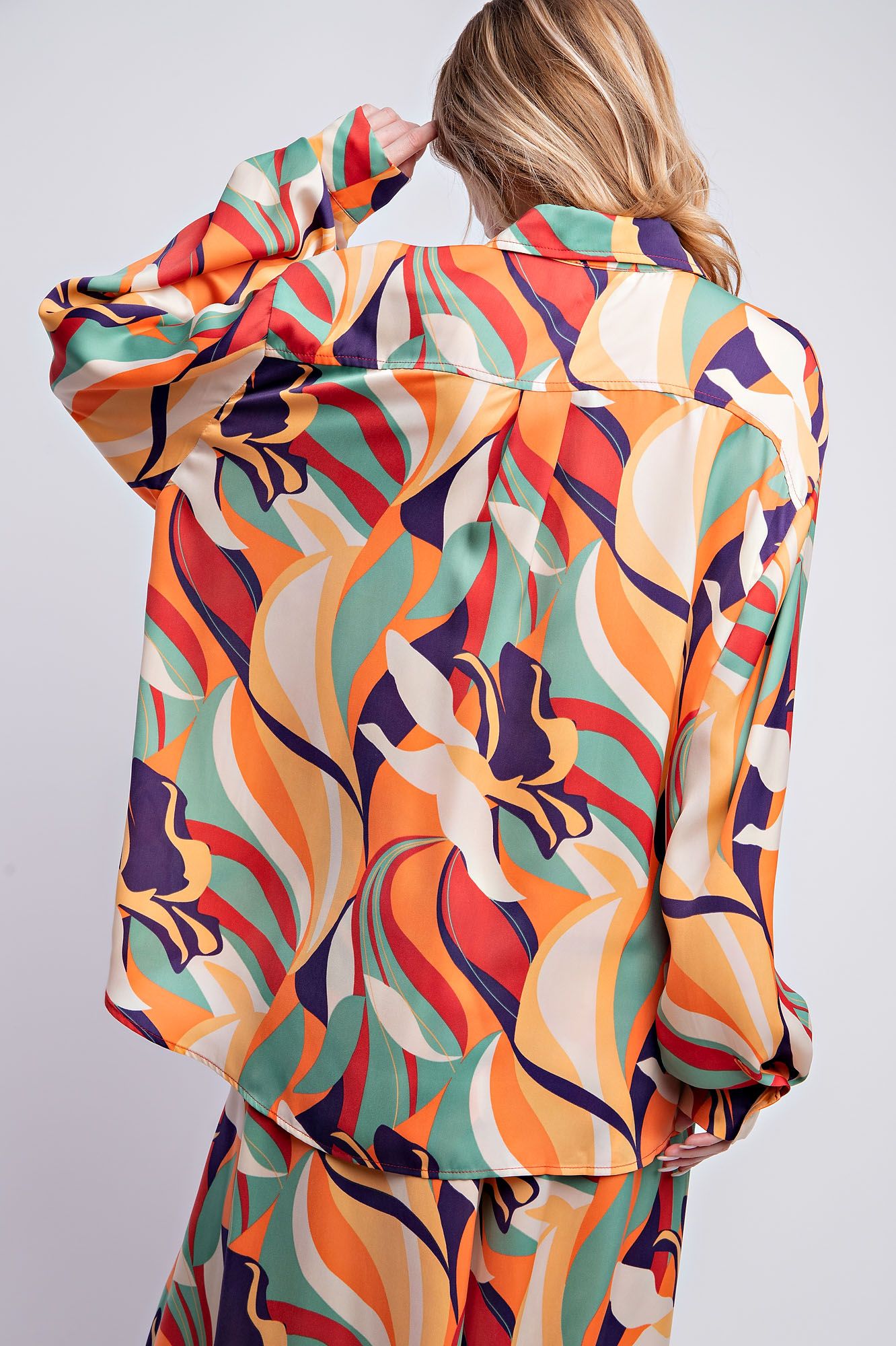 Easel Plus Vibrant Abstract Printed Mirabelle Satin Shirt Tops