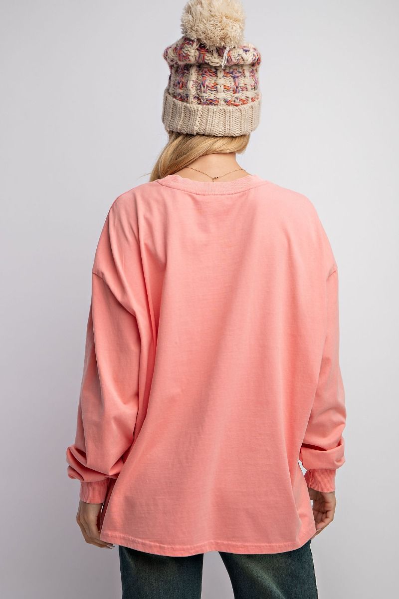 Easel Plus Smiley Face Mineral Washed Relaxed Fit Tops