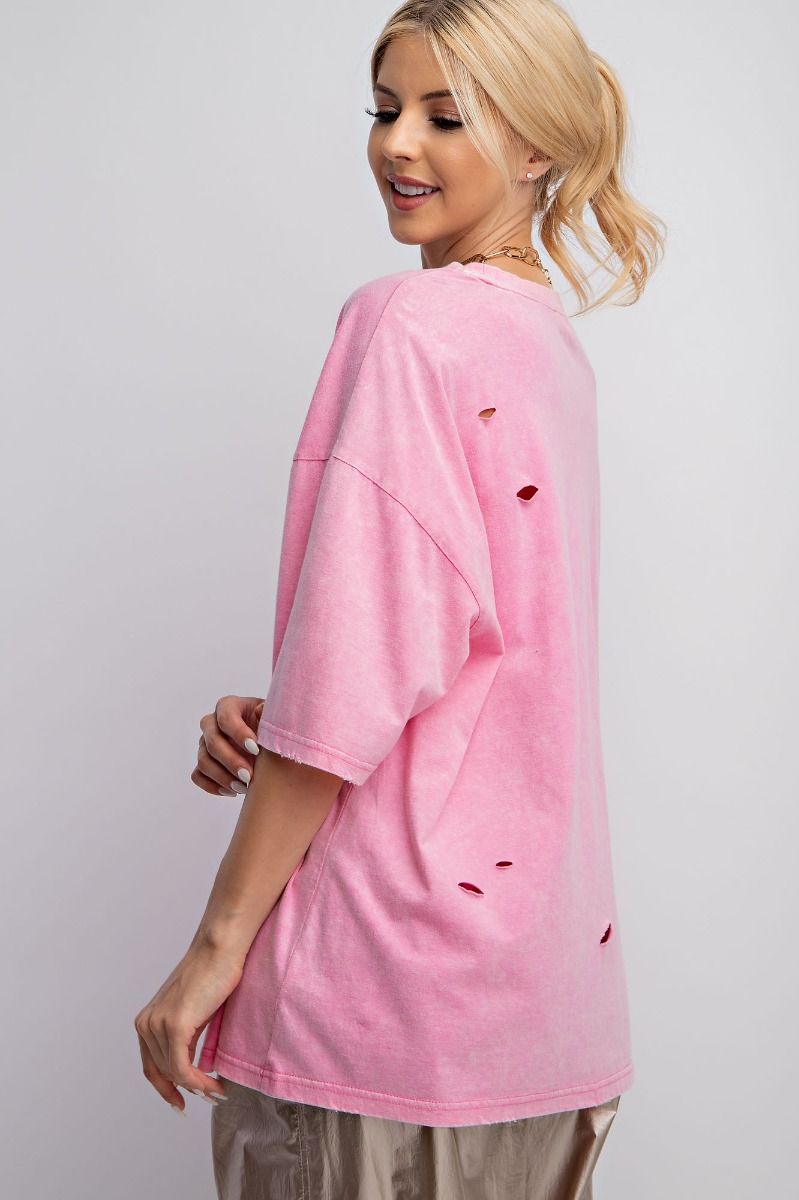 Easel Plus Mineral Washed Smiley Face Distressed Tops