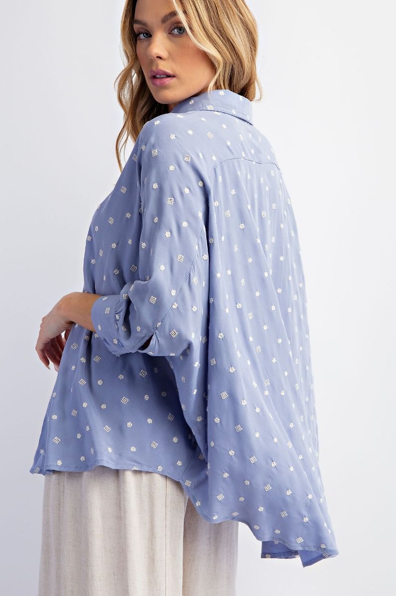 Easel Plus Embroidery Challis Loose Fit Shirt Tops