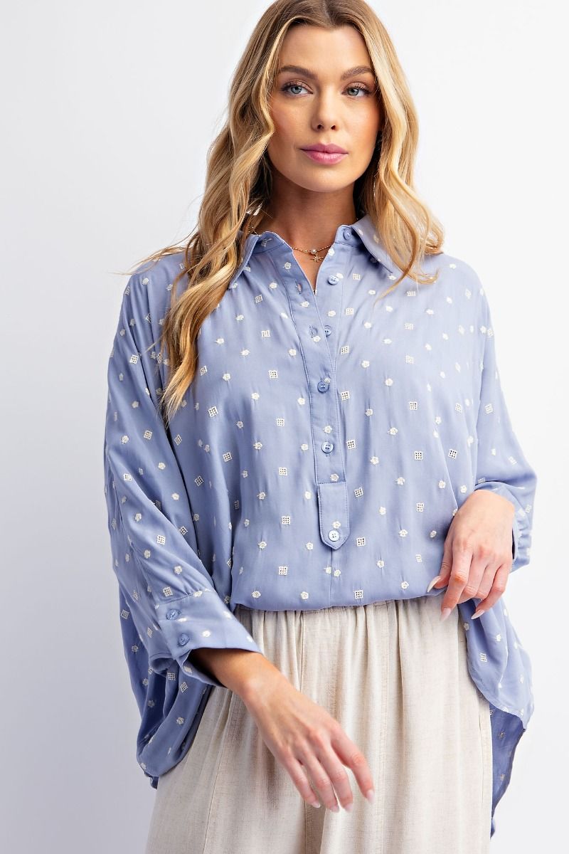 Easel Plus Embroidery Challis Loose Fit Shirt Tops