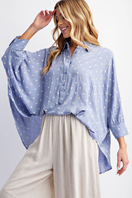 Easel Plus Embroidery Challis Loose Fit Shirt Tops