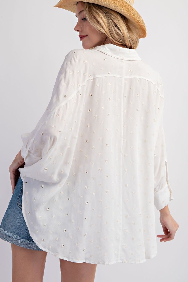 Easel Plus Embroidery Challis Loose Fit Shirt Tops