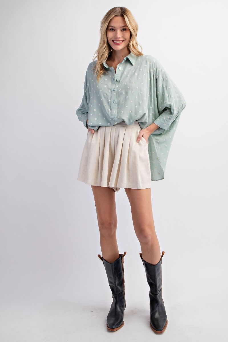 Easel Plus Embroidery Challis Loose Fit Shirt Tops