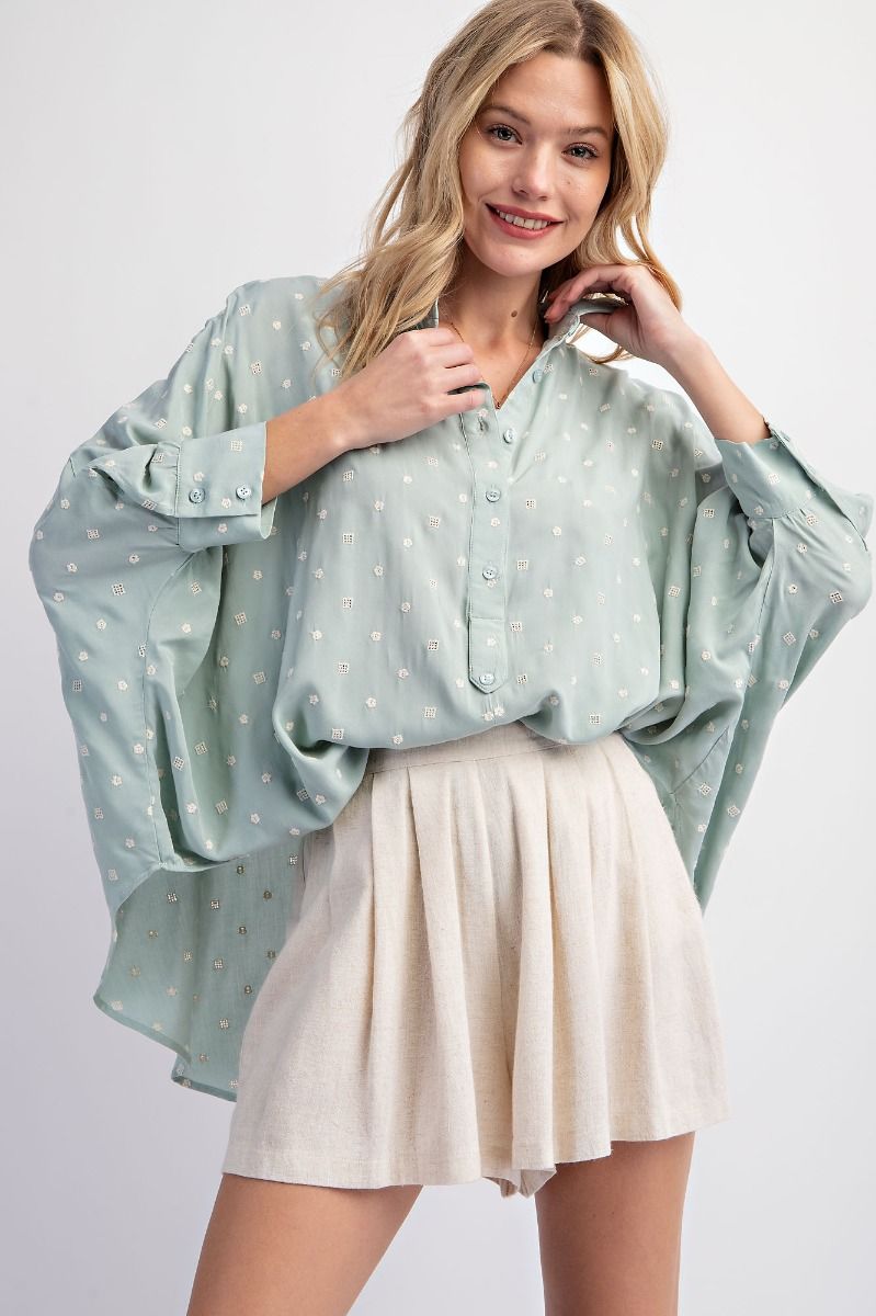 Easel Plus Embroidery Challis Loose Fit Shirt Tops