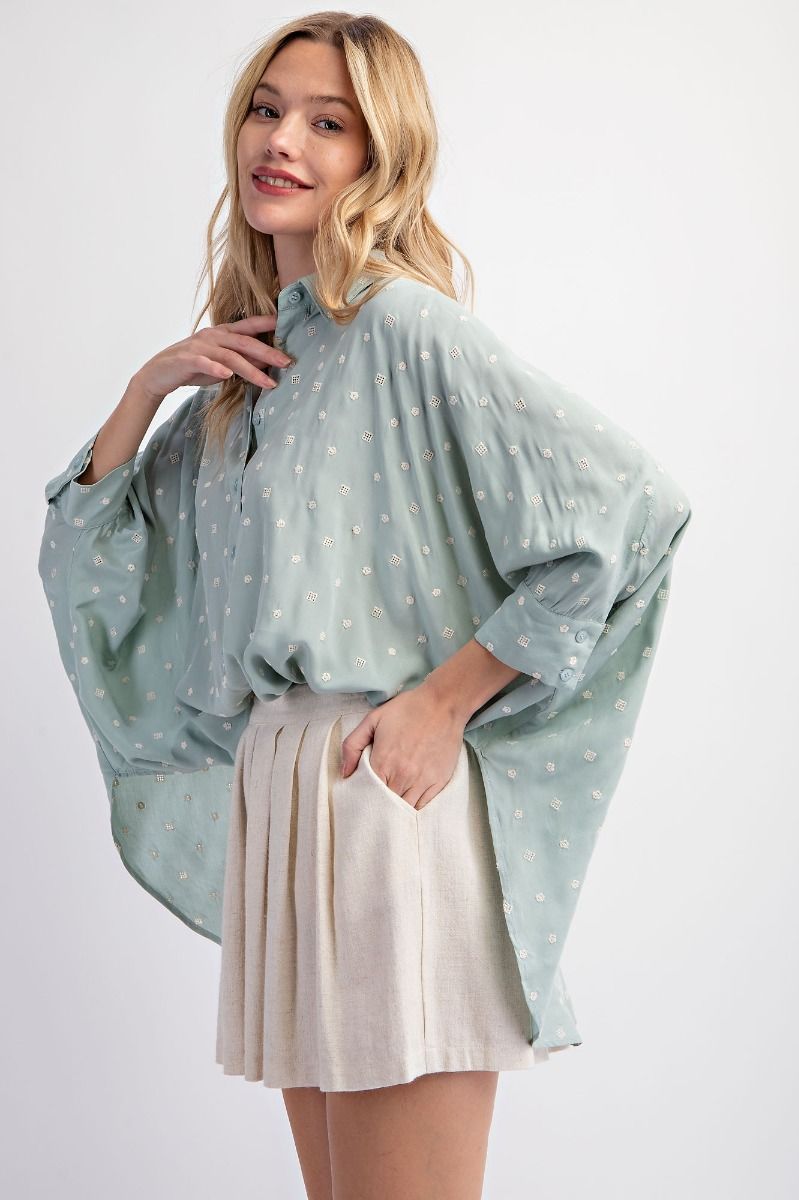 Easel Plus Embroidery Challis Loose Fit Shirt Tops