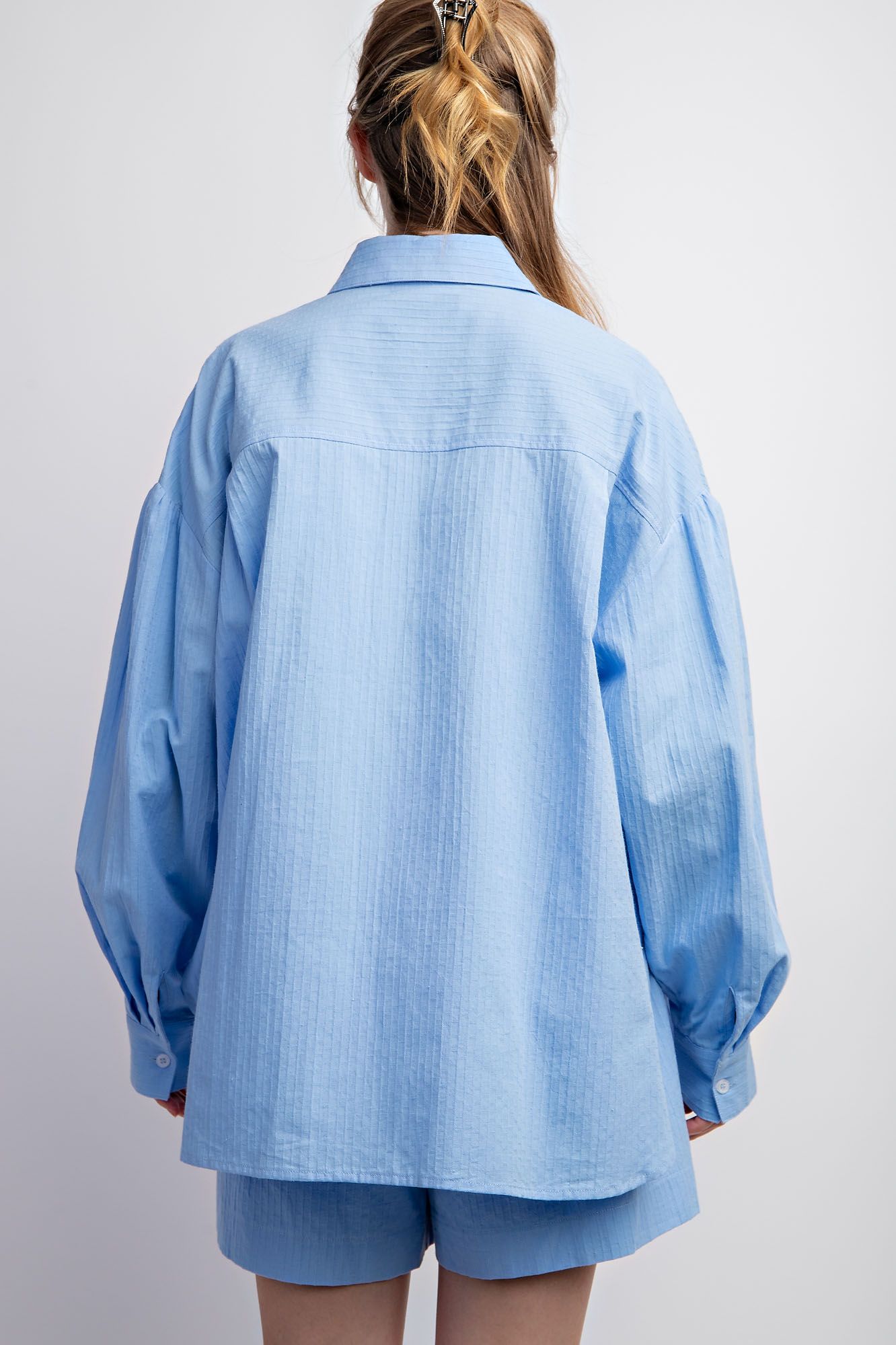 Easel Plus Textured Voile Button Down Shirt Tops