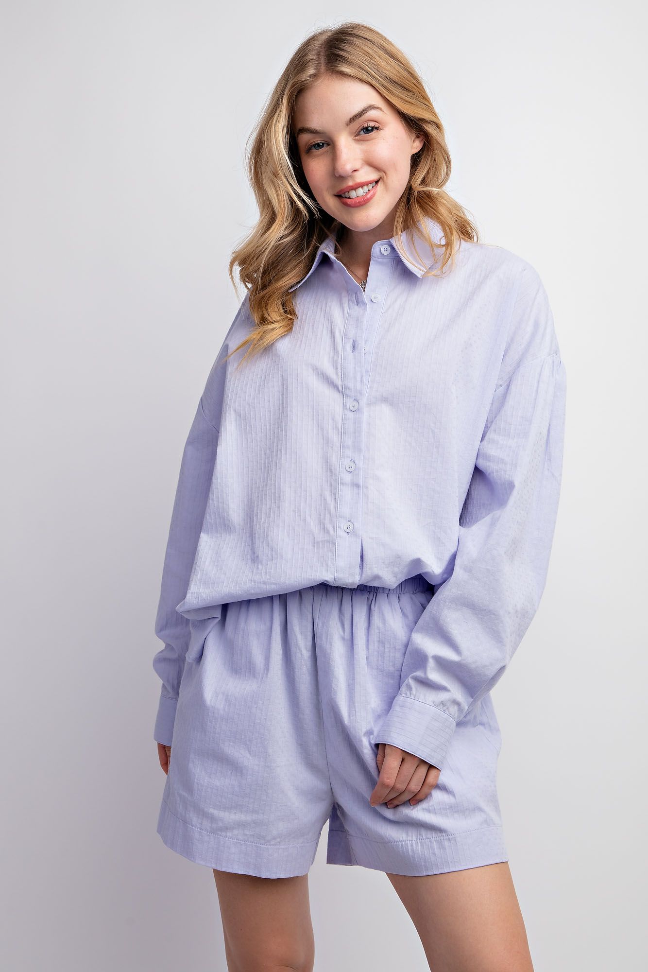 Easel Plus Textured Voile Button Down Shirt Tops