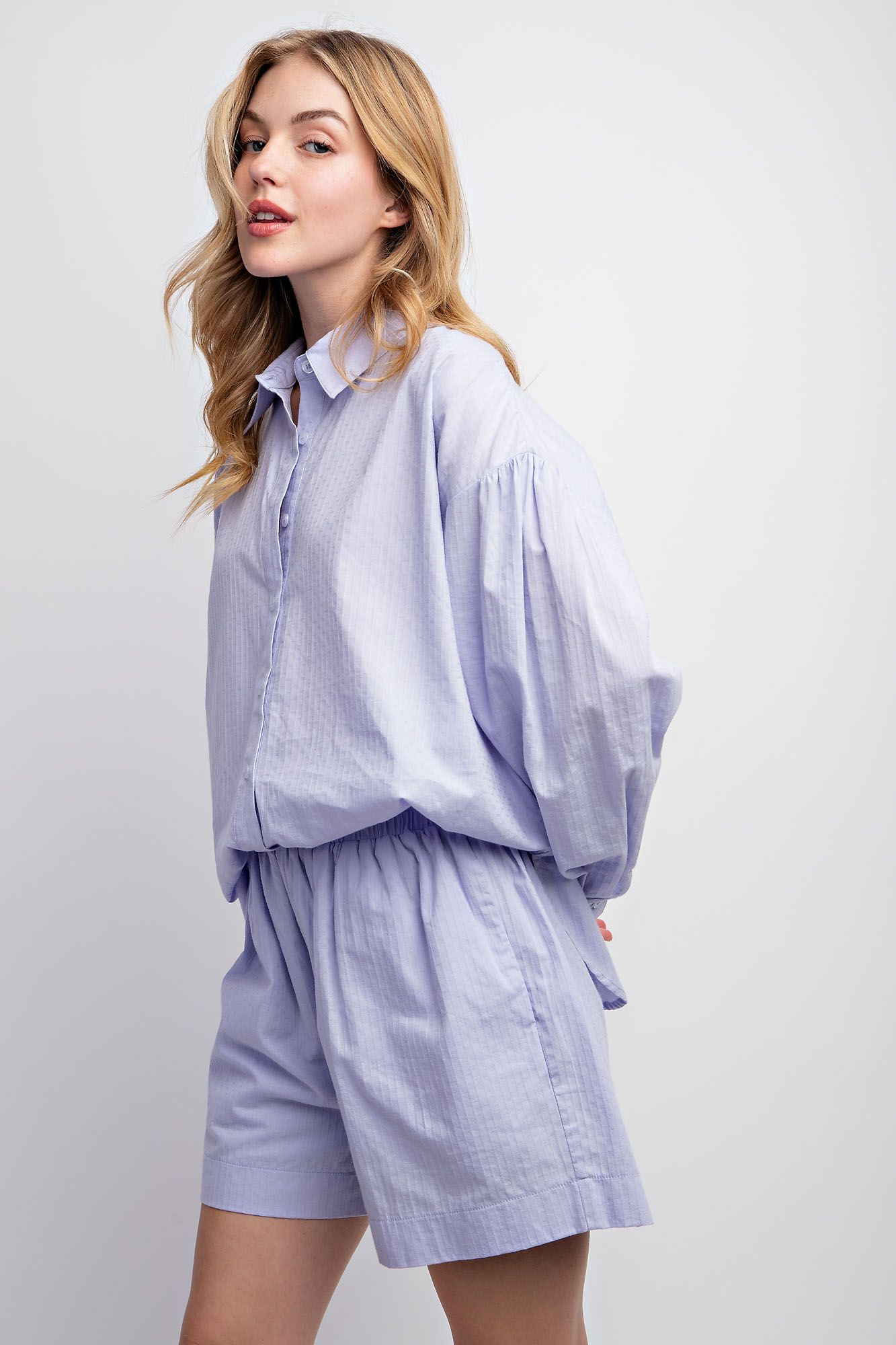 Easel Plus Textured Voile Button Down Shirt Tops