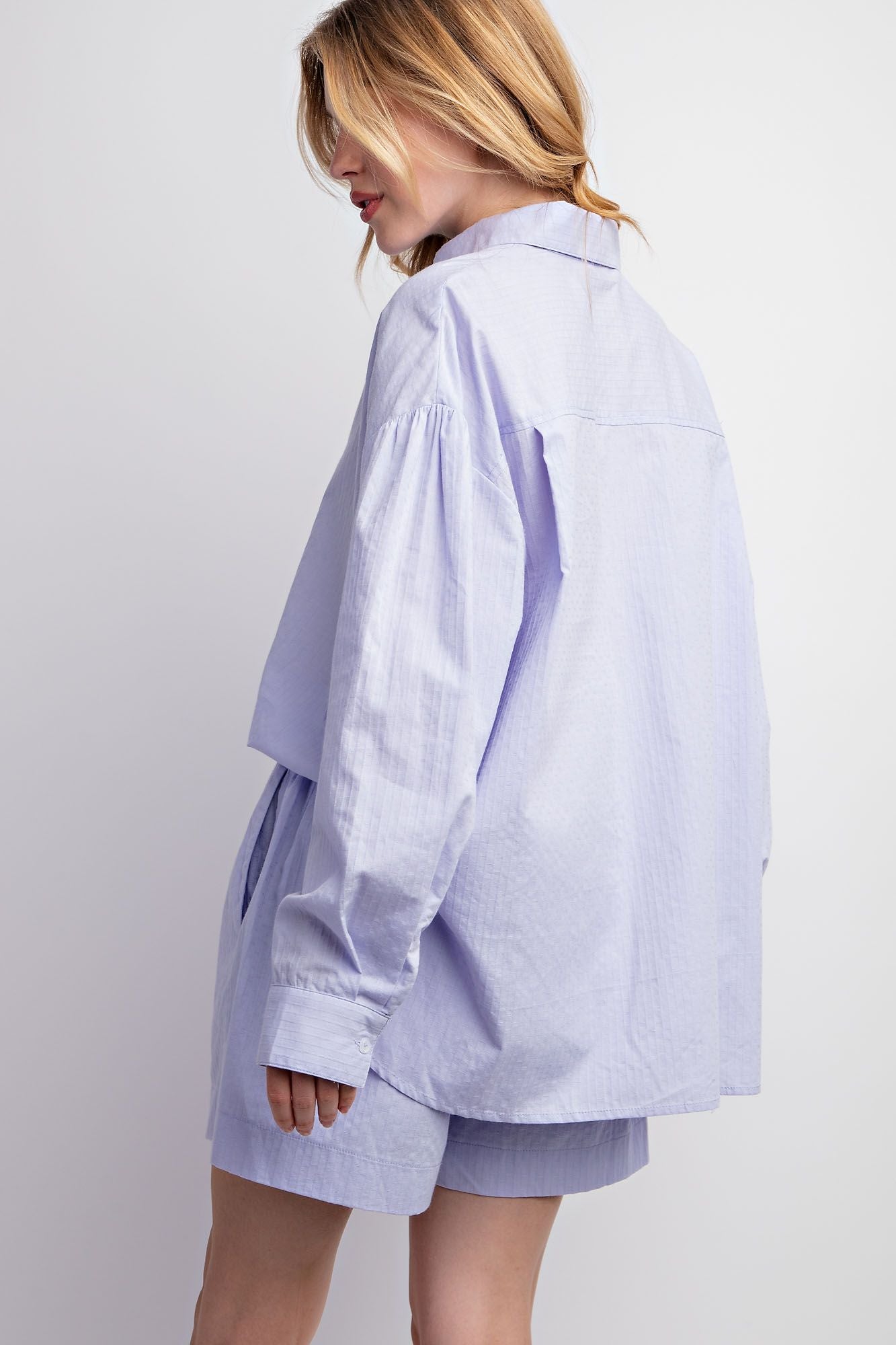 Easel Plus Textured Voile Button Down Shirt Tops