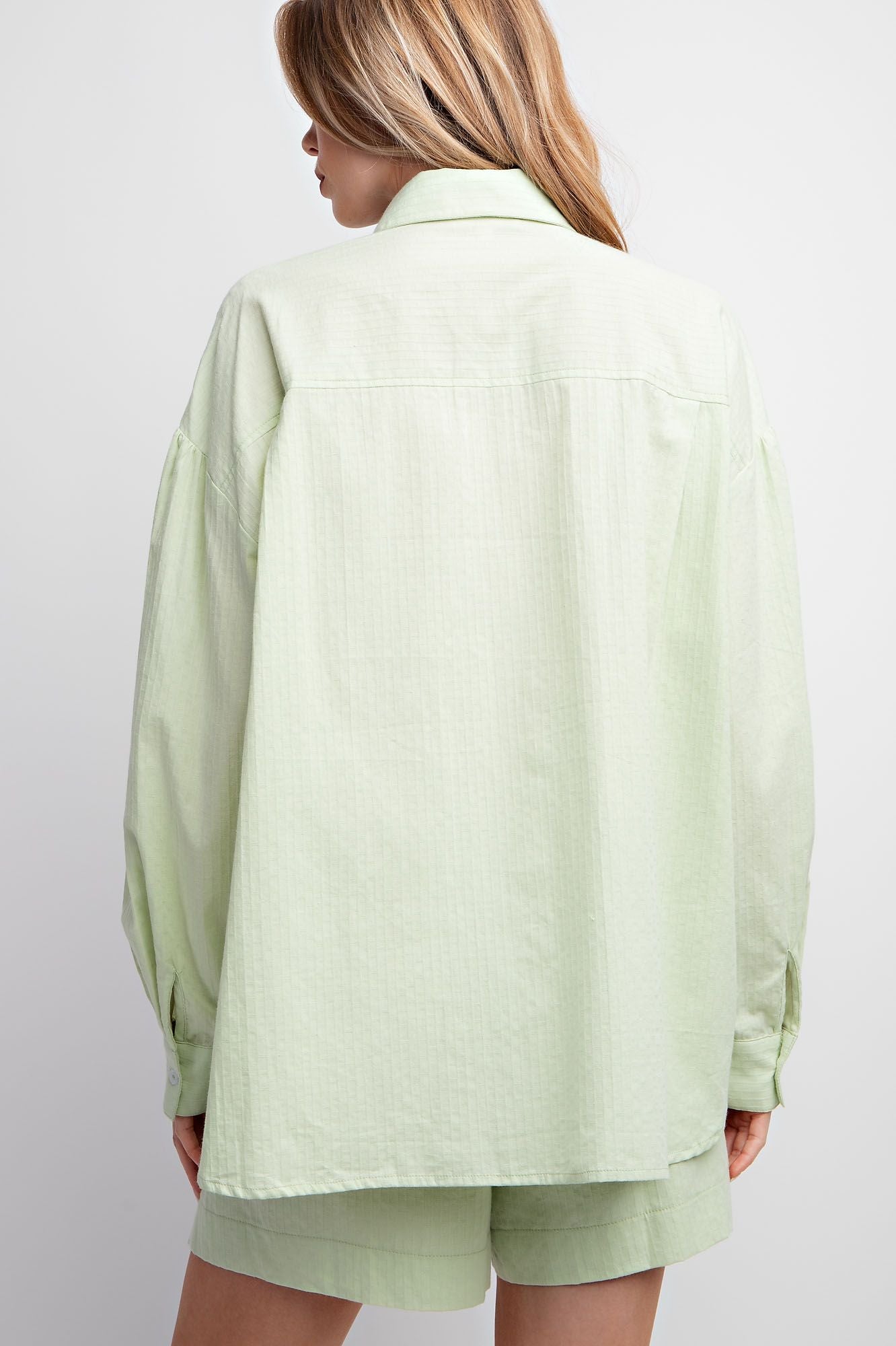Easel Plus Textured Voile Button Down Shirt Tops