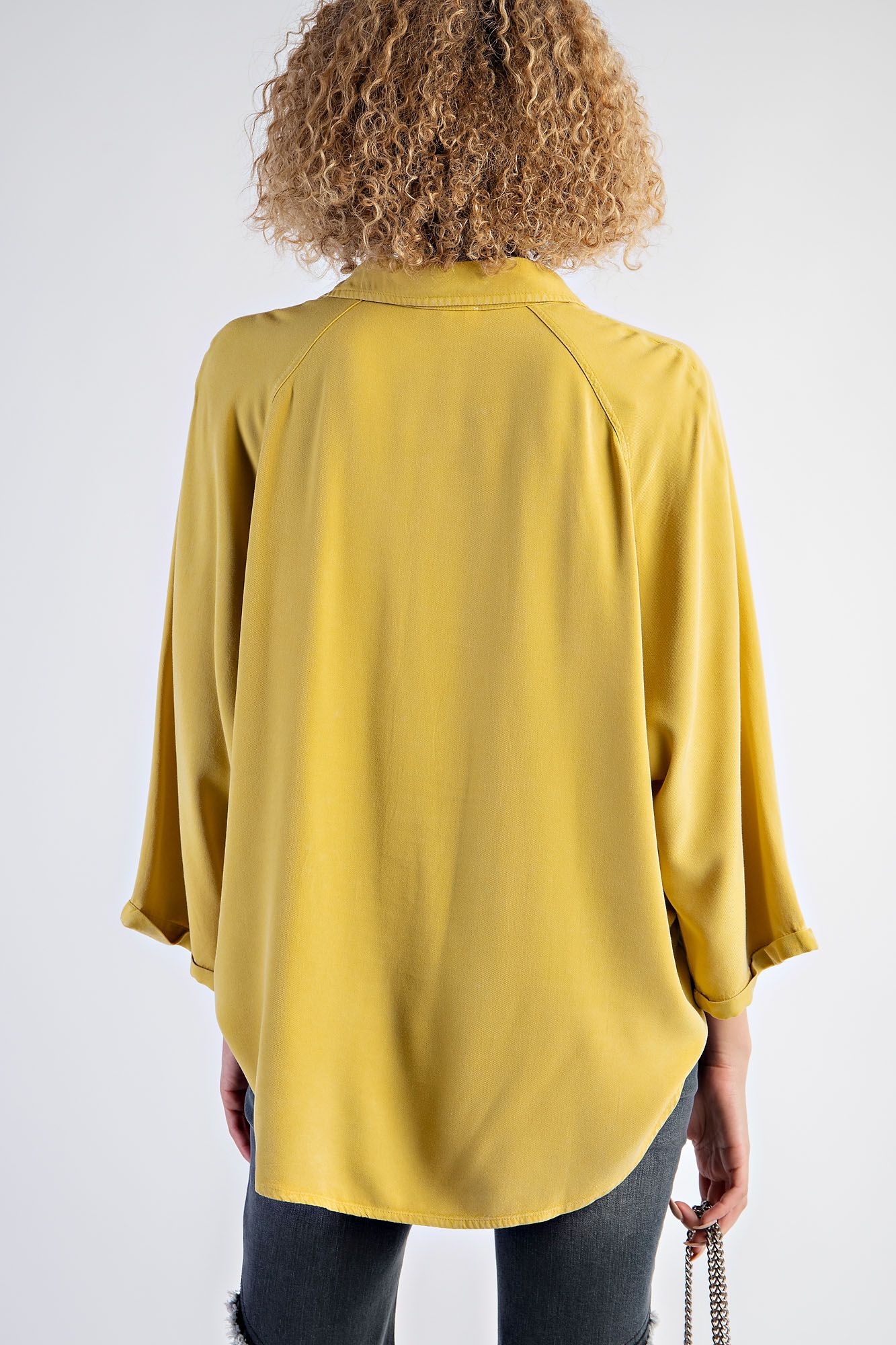 Easel Plus Mineral Washed Challis Button Down Shirt Tops