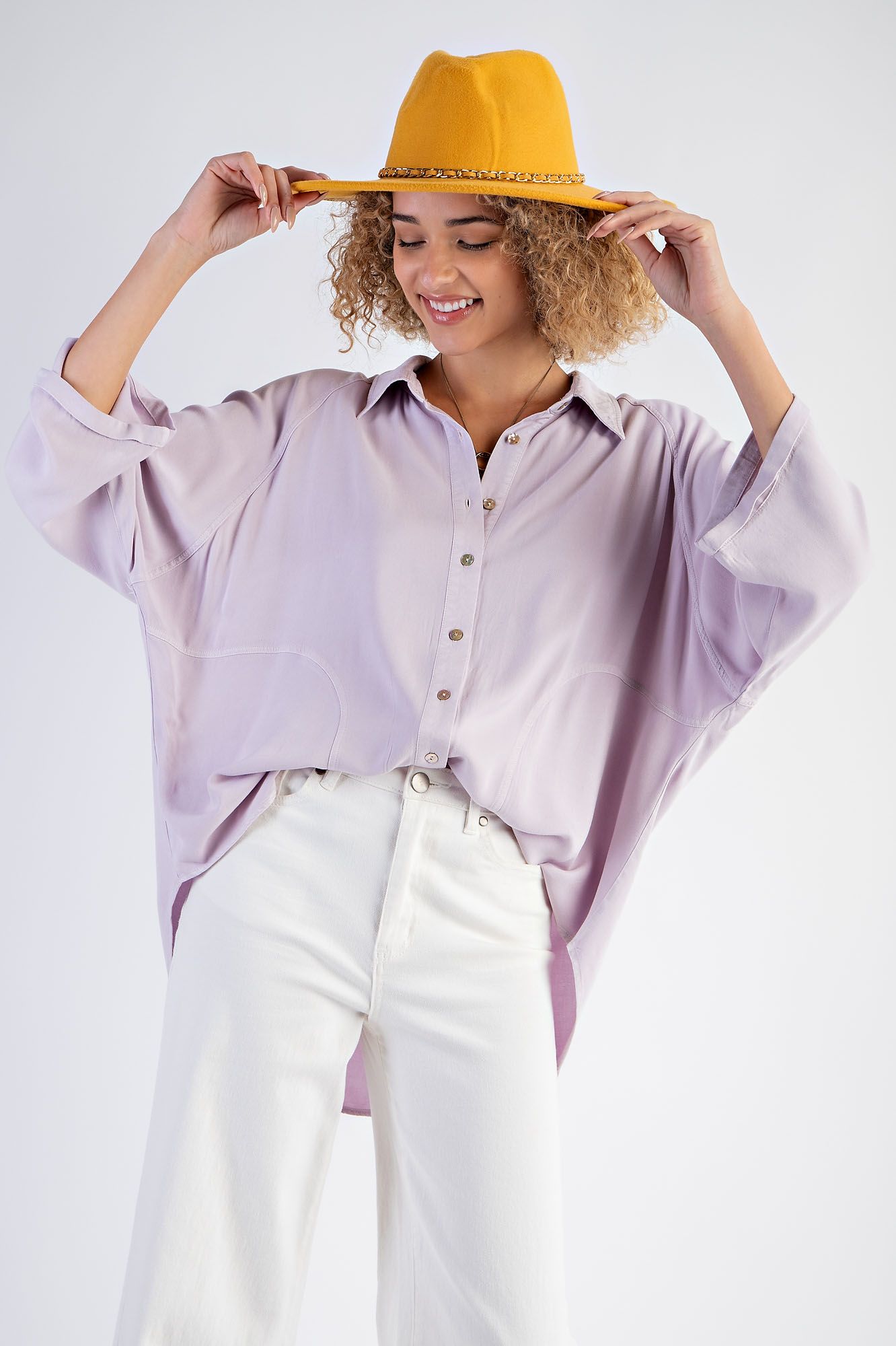 Easel Plus Mineral Washed Challis Button Down Shirt Tops