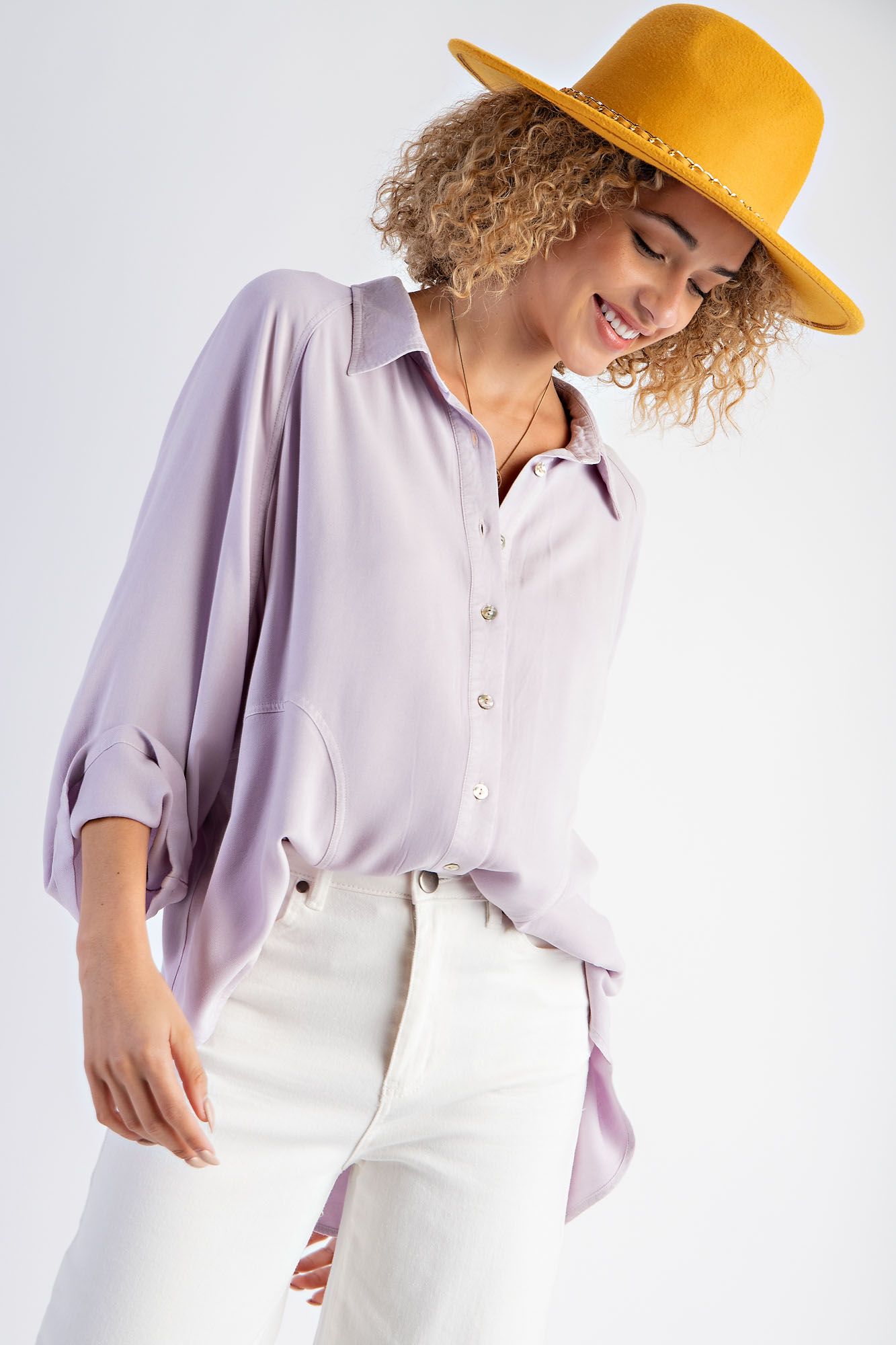 Easel Plus Mineral Washed Challis Button Down Shirt Tops