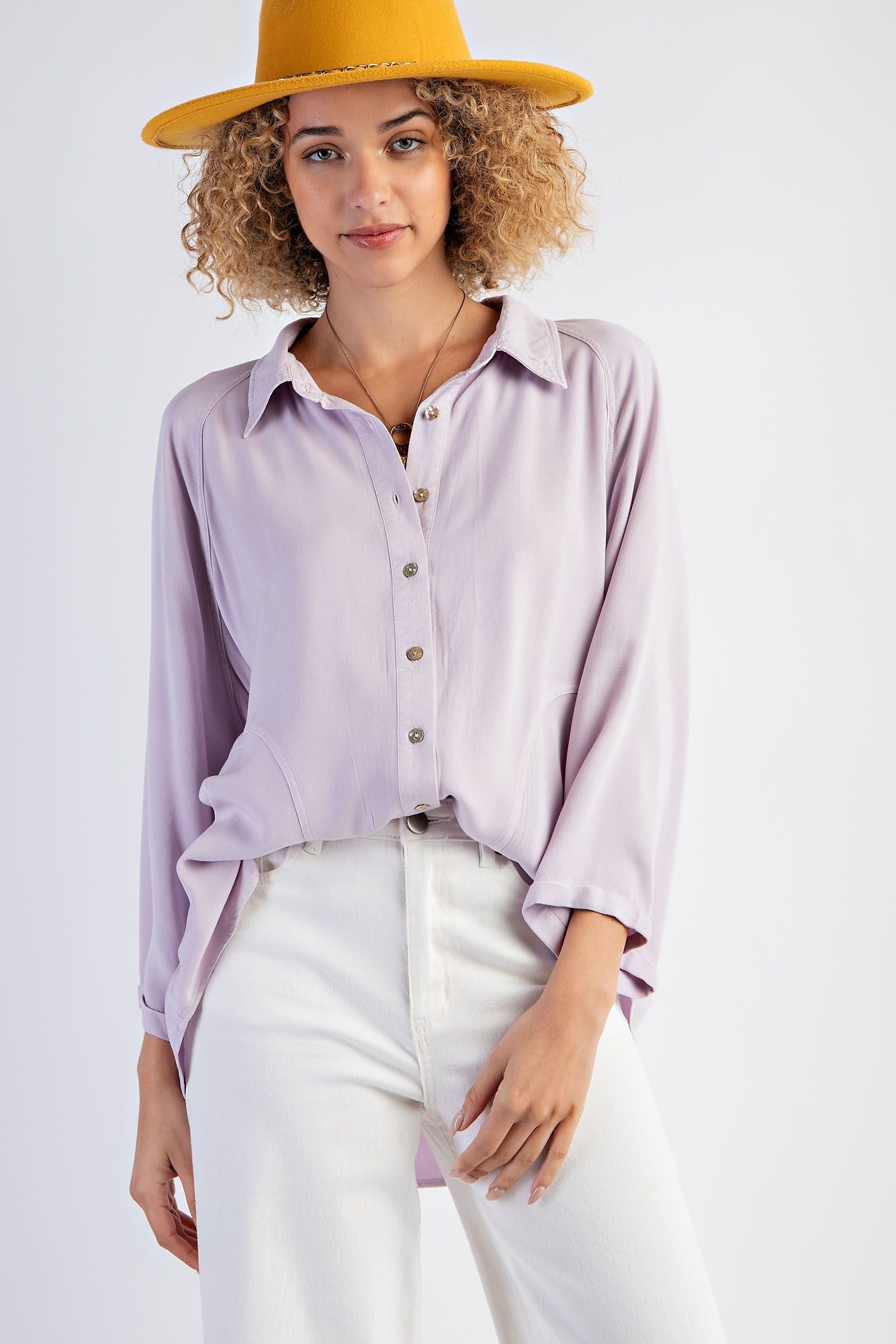 Easel Plus Mineral Washed Challis Button Down Shirt Tops