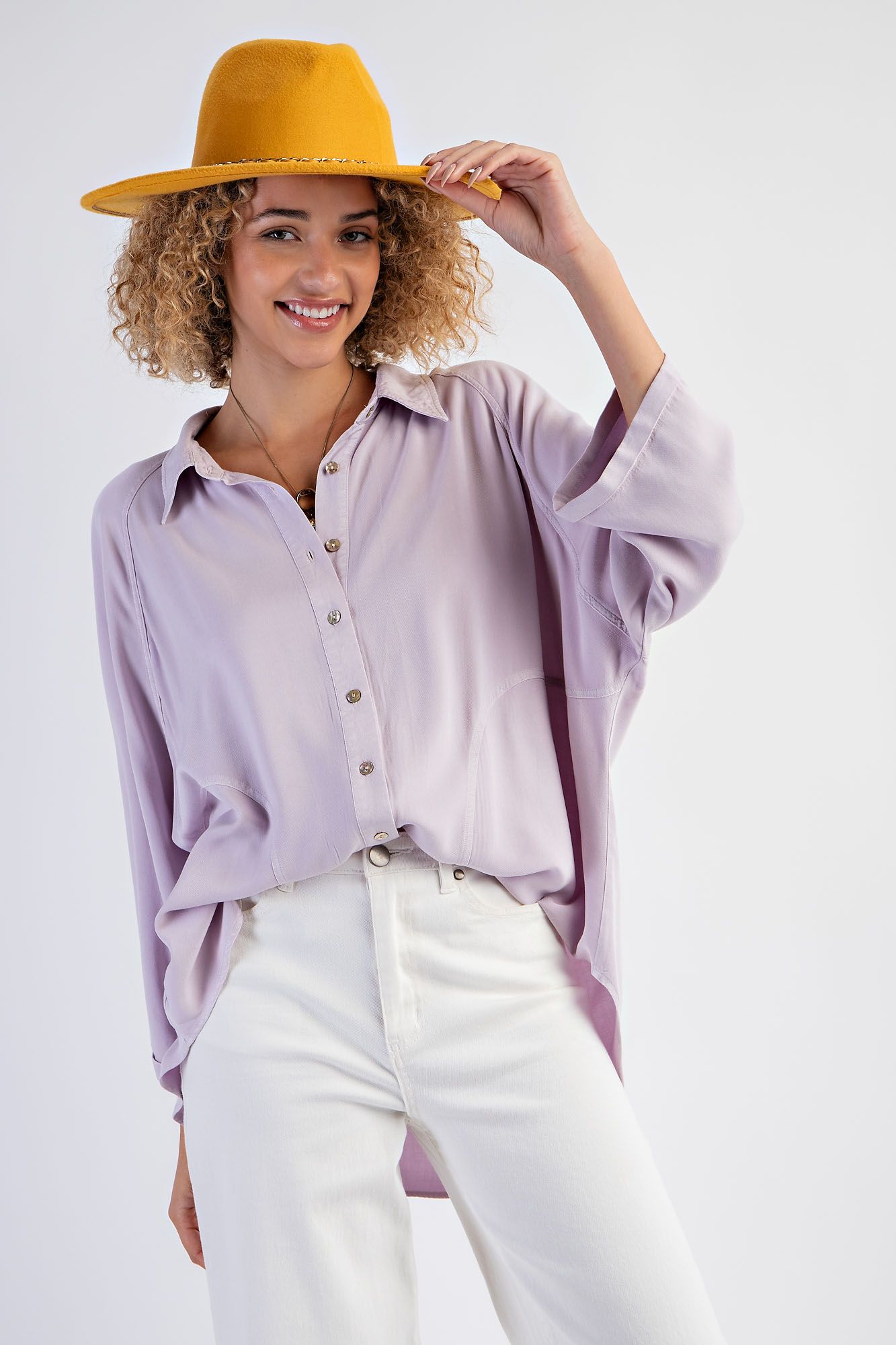 Easel Plus Mineral Washed Challis Button Down Shirt Tops