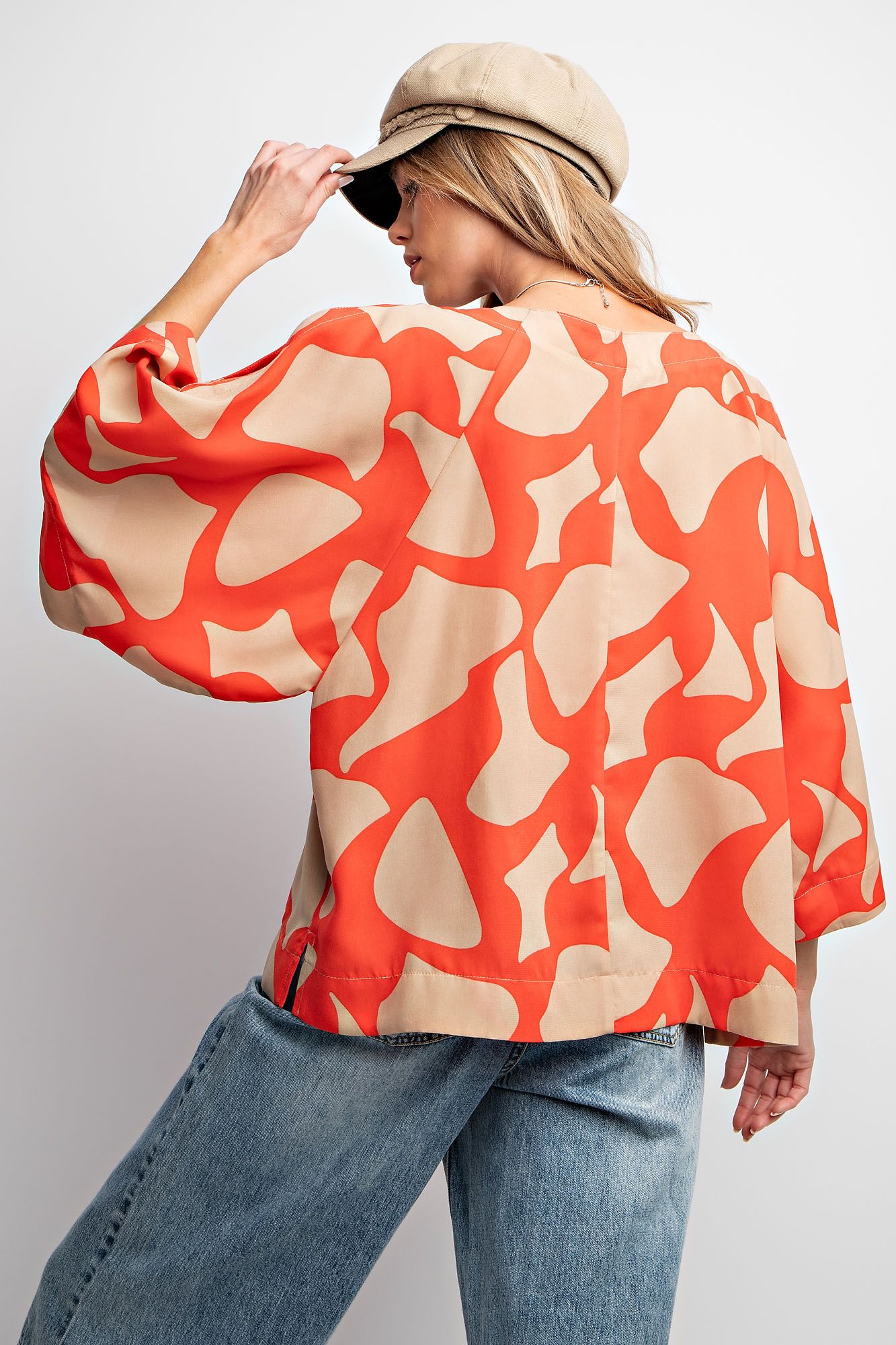 Easel Plus Geometric Print Wool Peach Woven Tops