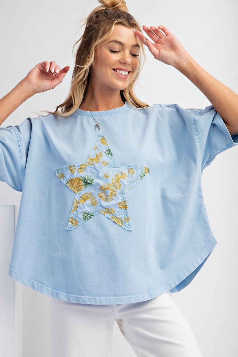 Easel Plus Mineral Washed Pineapple Star Patch Front Tops