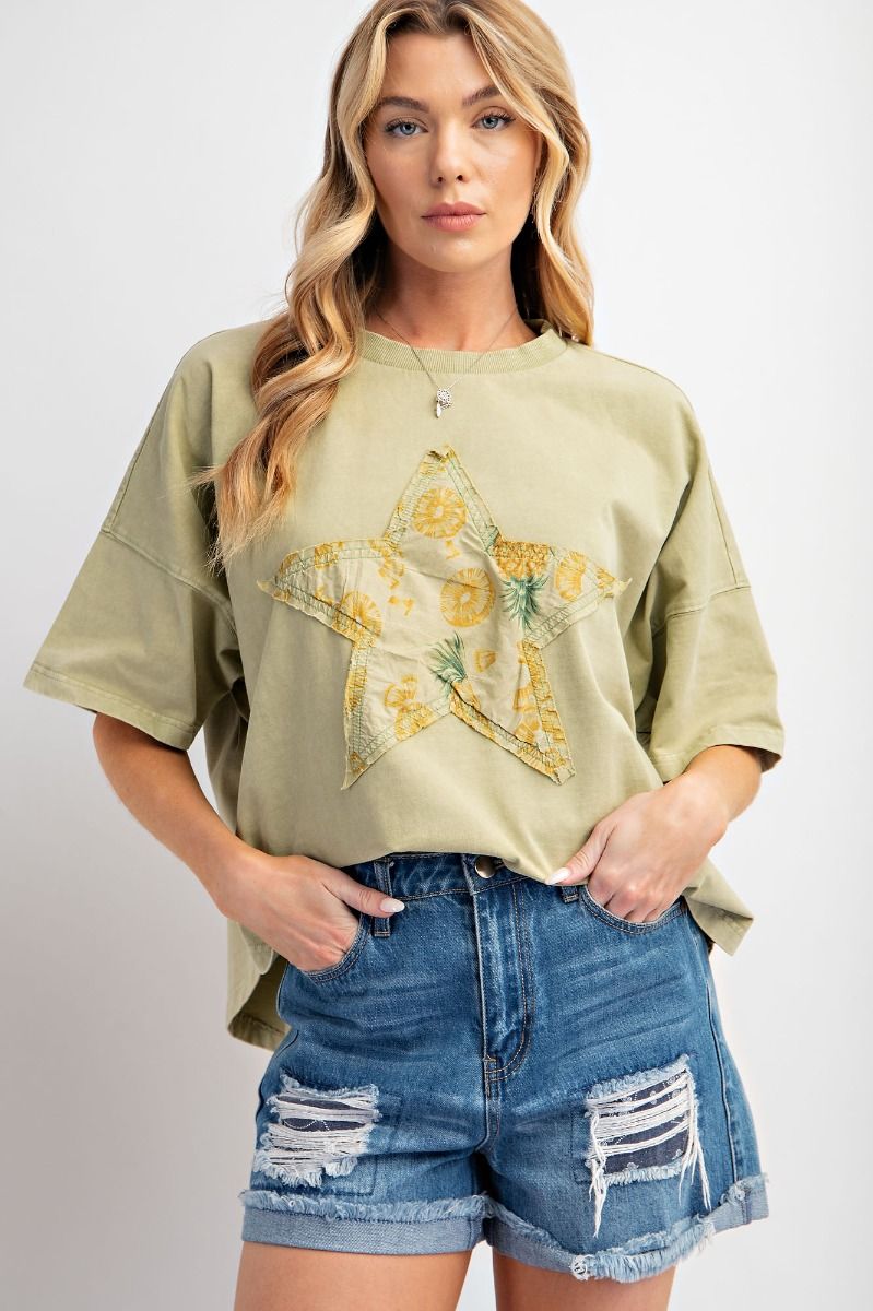 Easel Plus Mineral Washed Pineapple Star Patch Front Tops