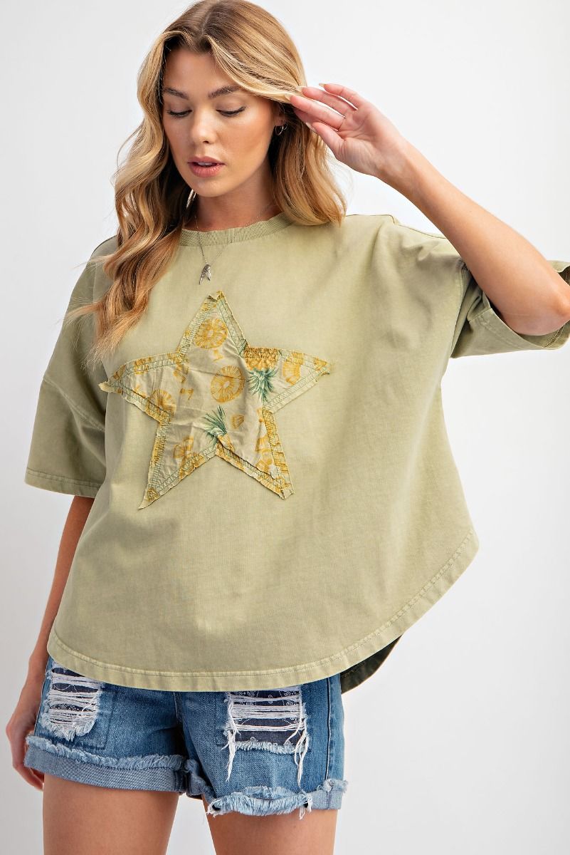 Easel Plus Mineral Washed Pineapple Star Patch Front Tops