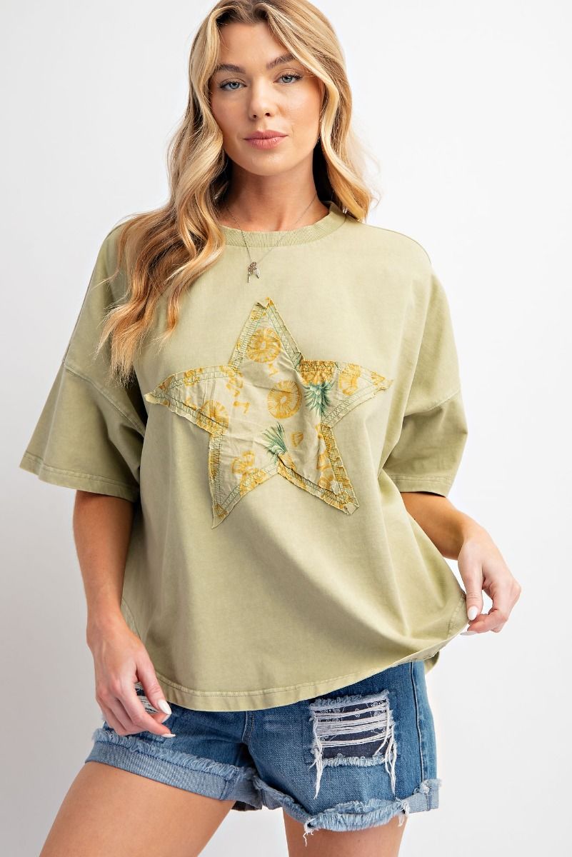 Easel Plus Mineral Washed Pineapple Star Patch Front Tops