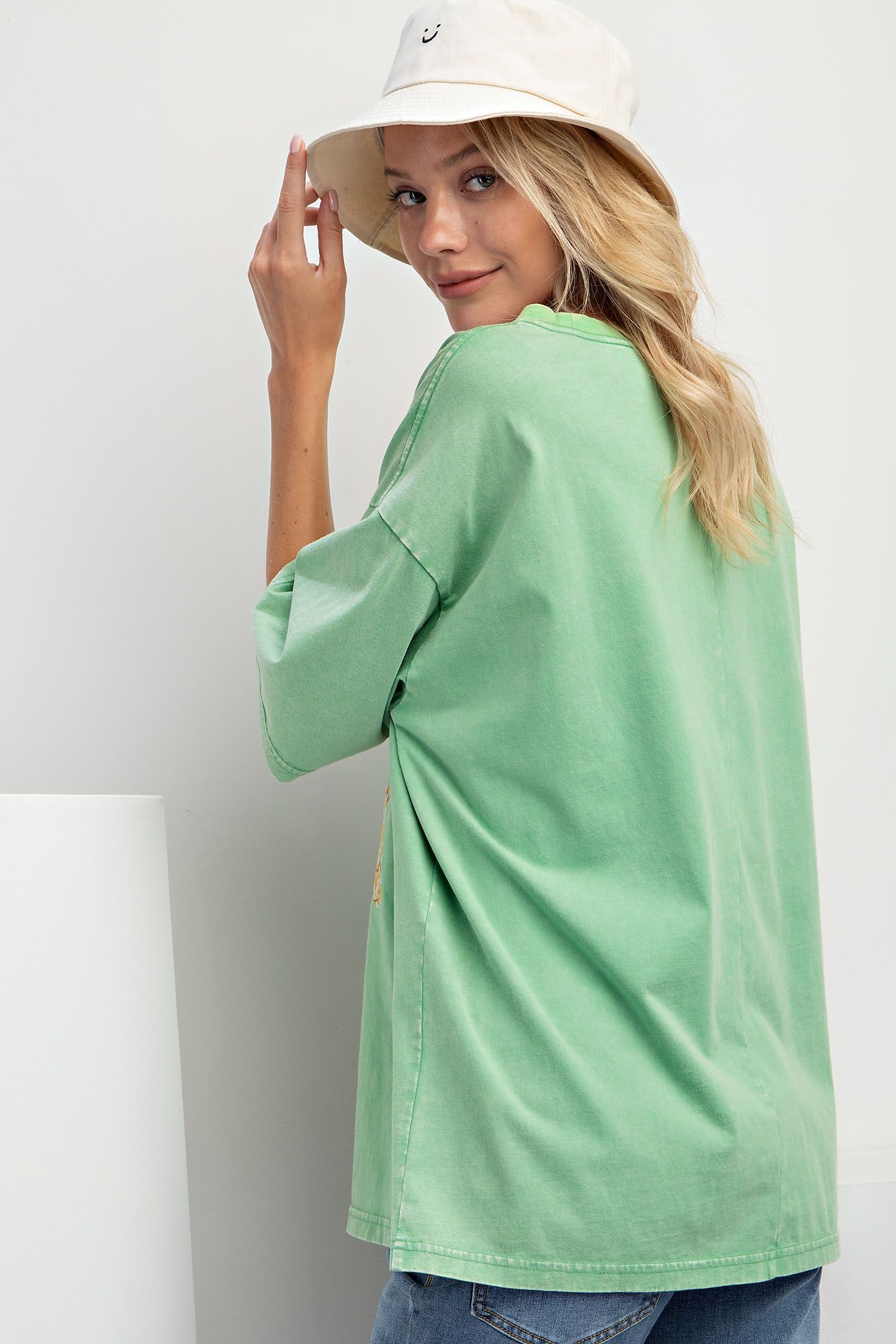 Easel Plus Boots Print Mineral Washed Cotton Jersey Tops