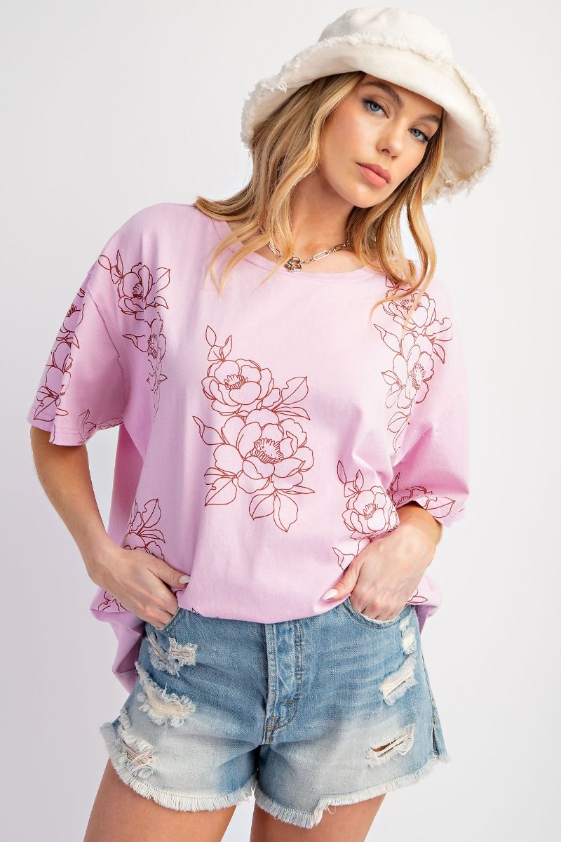 Easel Plus  Floral/Flower Printed Cotton Jersey Tops