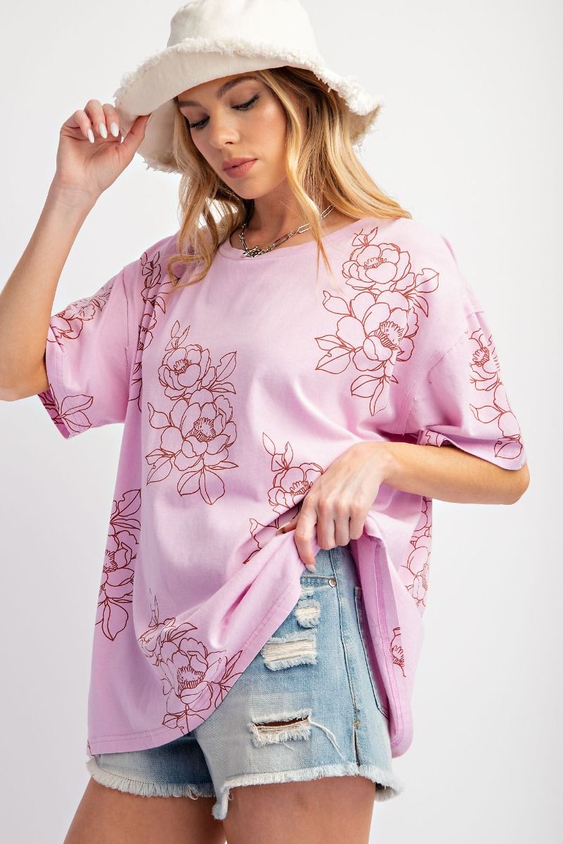 Easel Plus  Floral/Flower Printed Cotton Jersey Tops