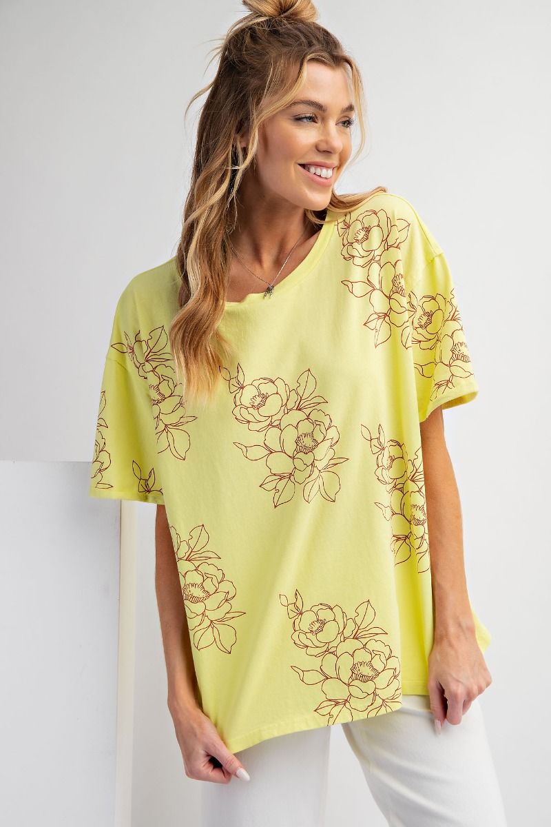 Easel Plus  Floral/Flower Printed Cotton Jersey Tops