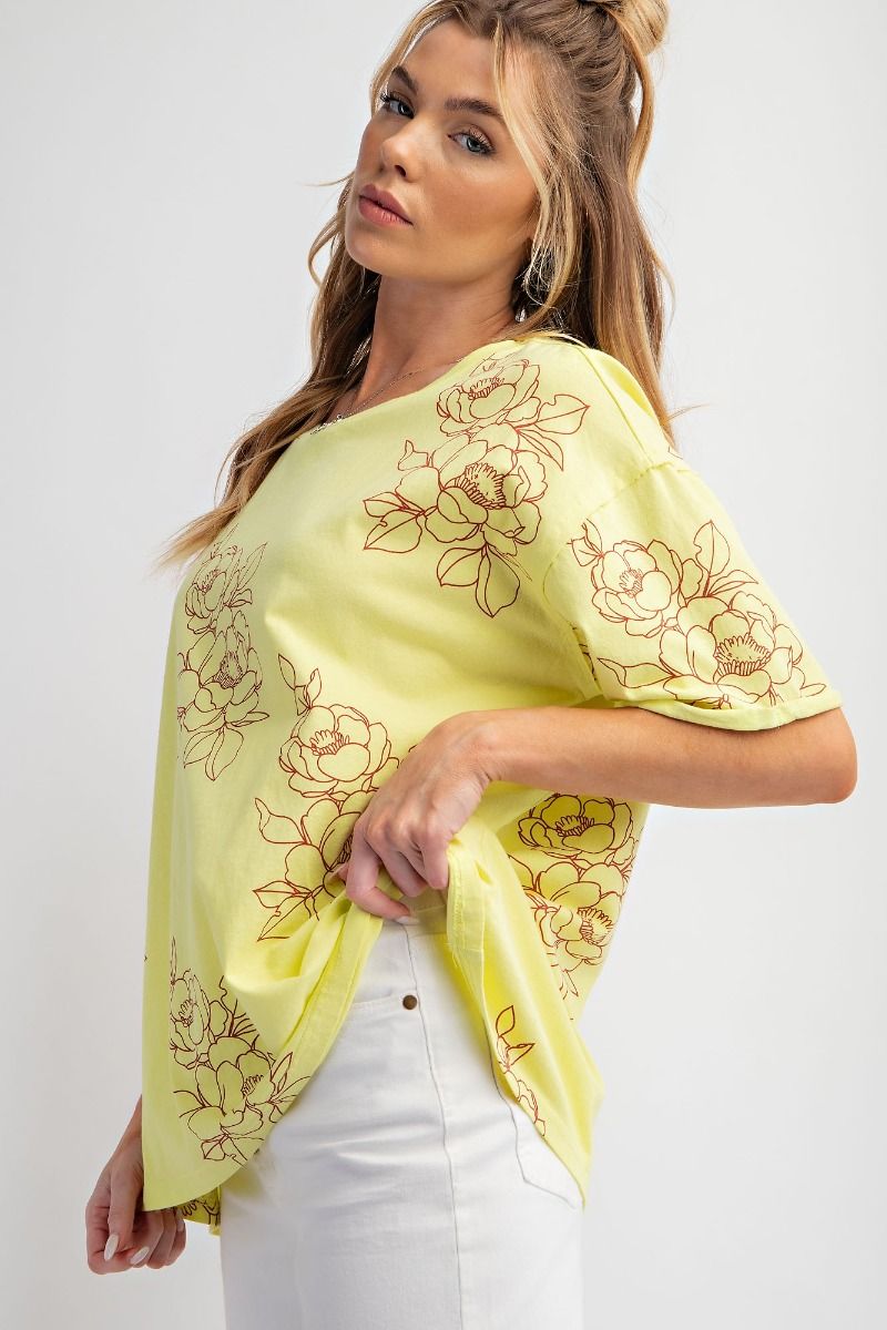 Easel Plus  Floral/Flower Printed Cotton Jersey Tops