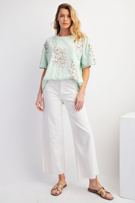 Easel Plus  Floral/Flower Printed Cotton Jersey Tops