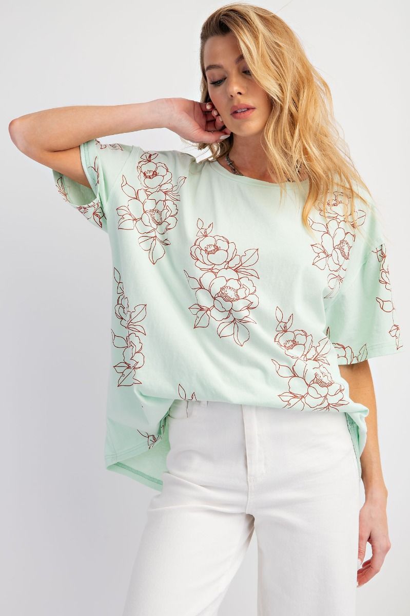 Easel Plus  Floral/Flower Printed Cotton Jersey Tops