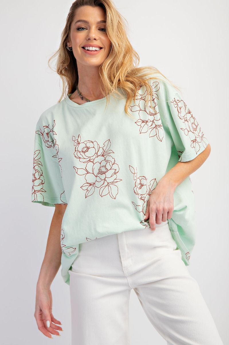 Easel Plus  Floral/Flower Printed Cotton Jersey Tops