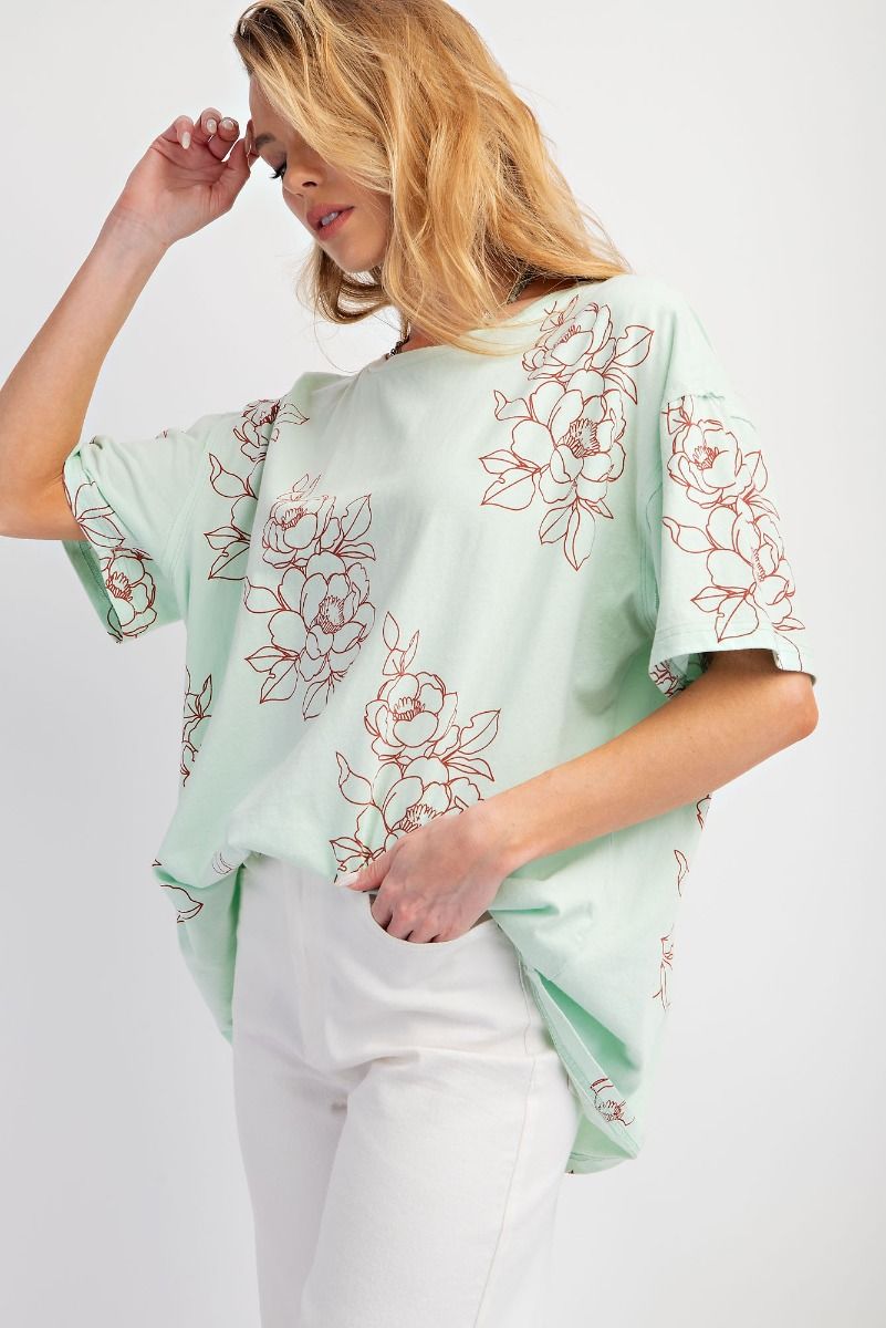 Easel Plus  Floral/Flower Printed Cotton Jersey Tops
