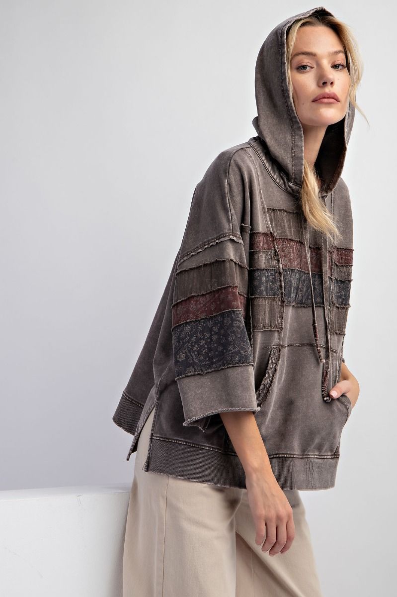 Easel Plus Mix Print Mineral Washed Hoodie Pullover Tops